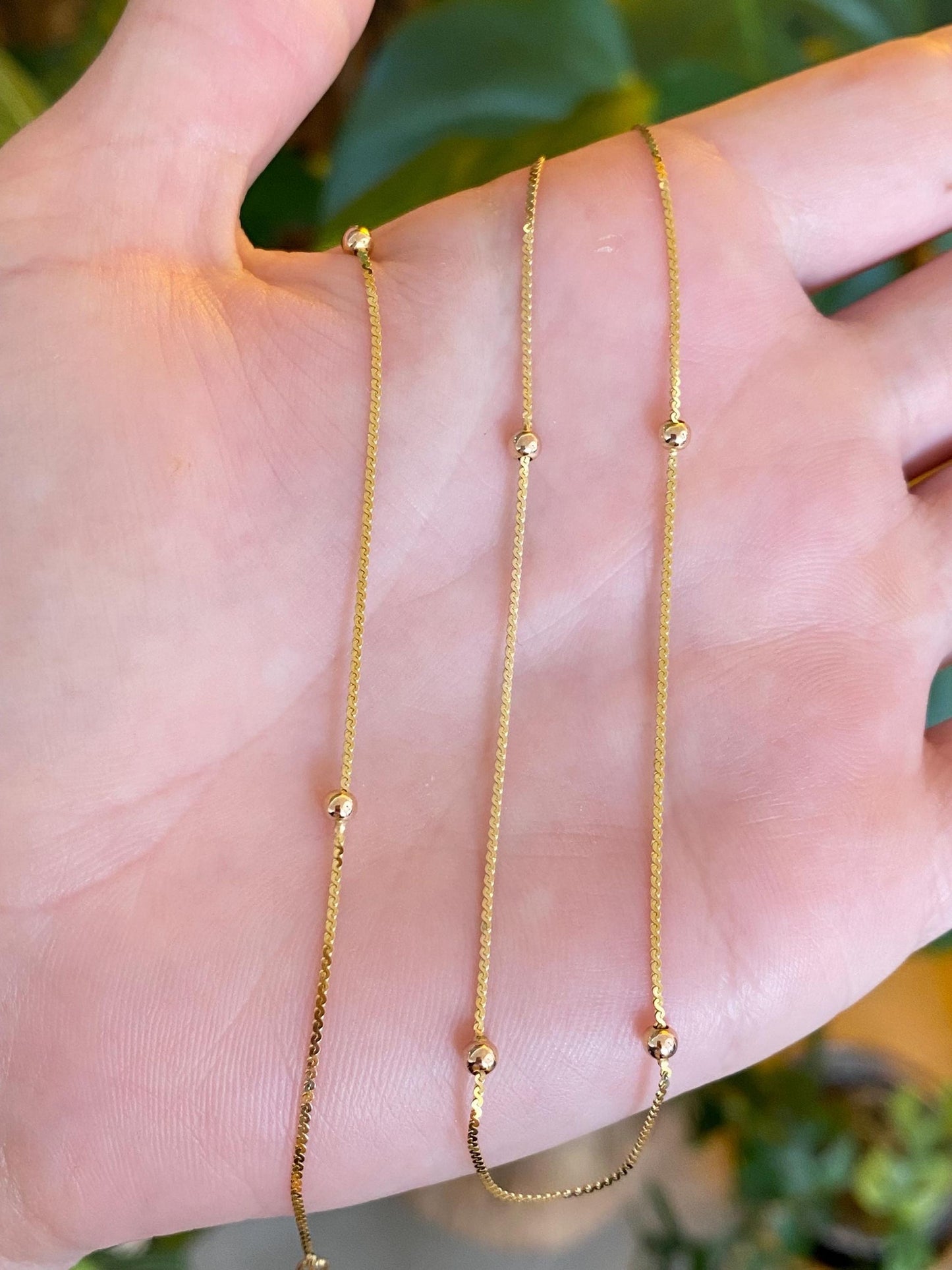 Vintage Solid 14k Yellow Gold Ball Serpentine Chain Necklace - 16 inches