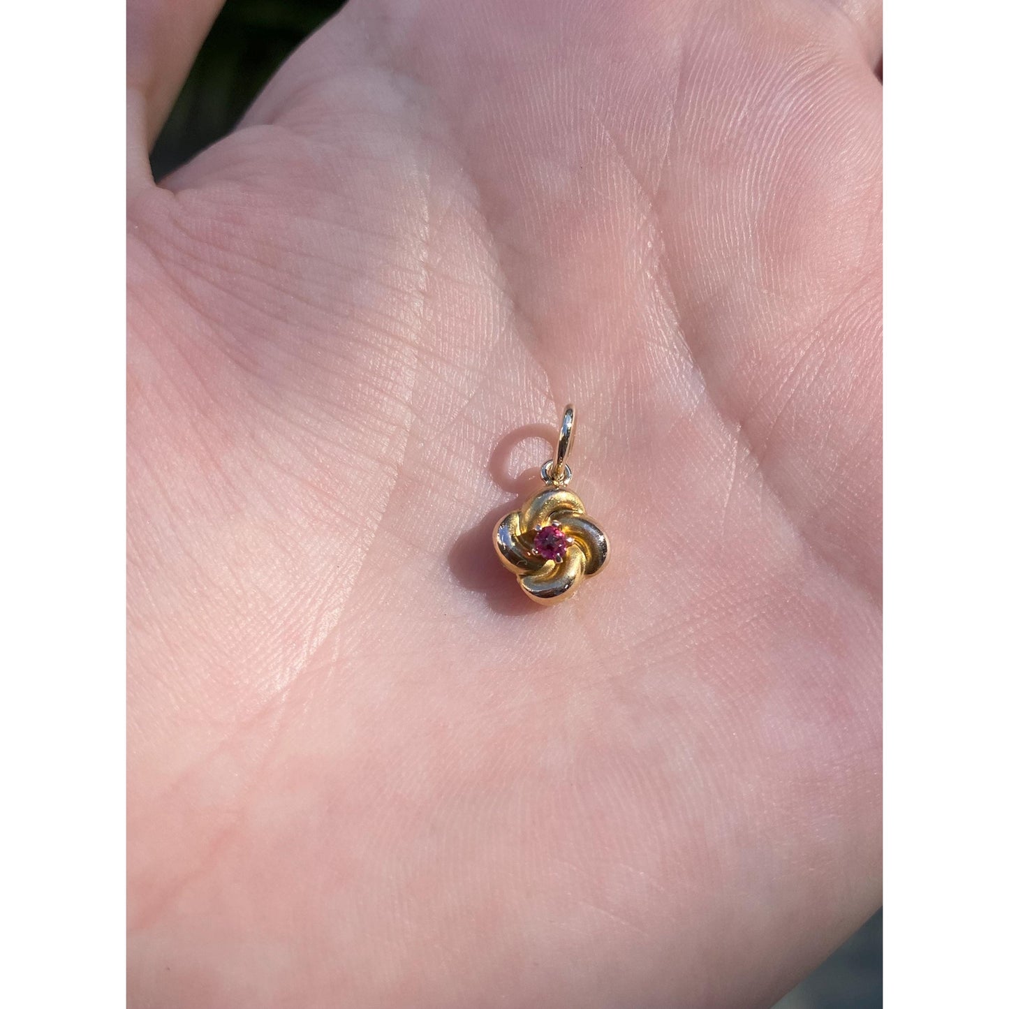 Vintage Solid 14k Yellow Gold Pink Cubic Zirconia Knot Stick Pin Conversion Charm