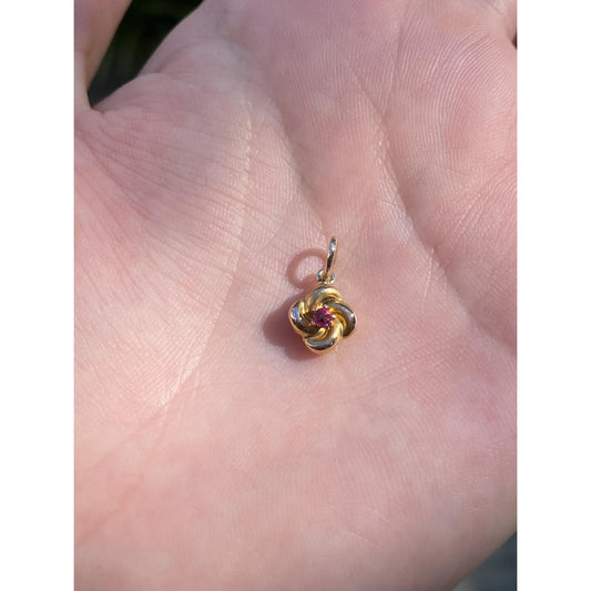 Vintage Solid 14k Yellow Gold Pink Cubic Zirconia Knot Stick Pin Conversion Charm