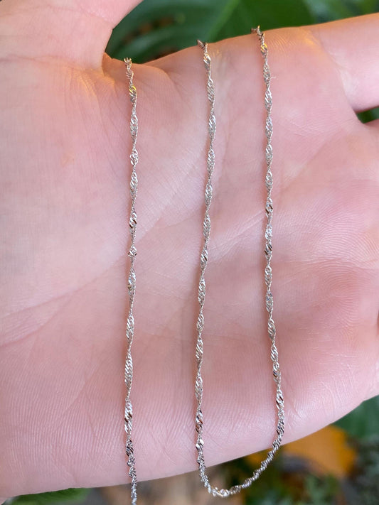 Vintage Solid 14k White Gold Twist Chain Necklace - 22 inches