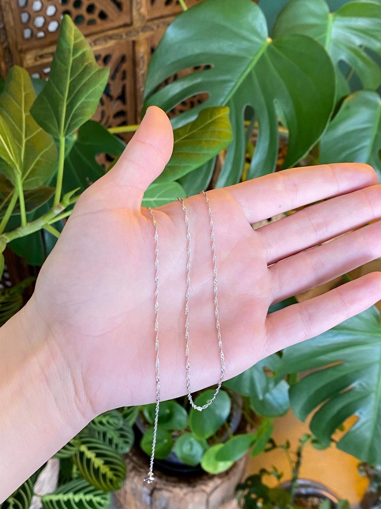 Vintage Solid 14k White Gold Twist Chain Necklace - 22 inches