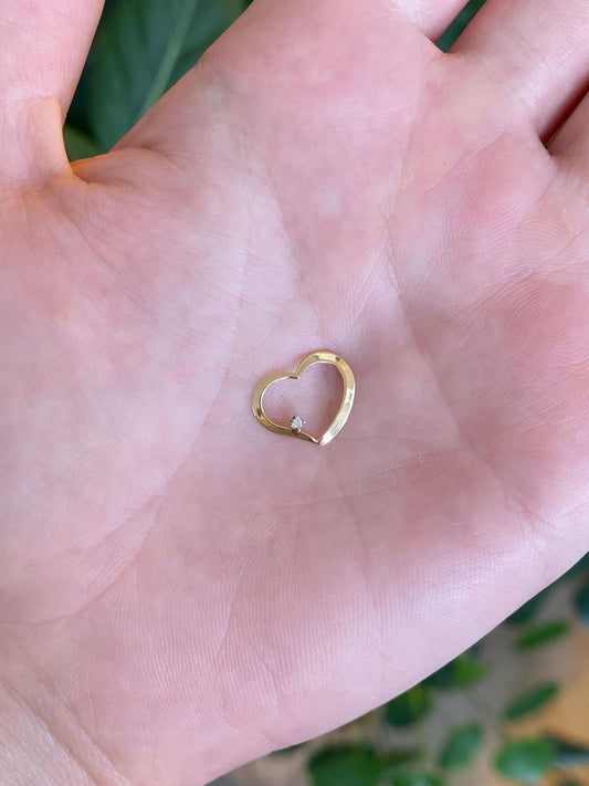 Vintage Solid 14k Yellow Gold Clear Sapphire Open Heart Charm