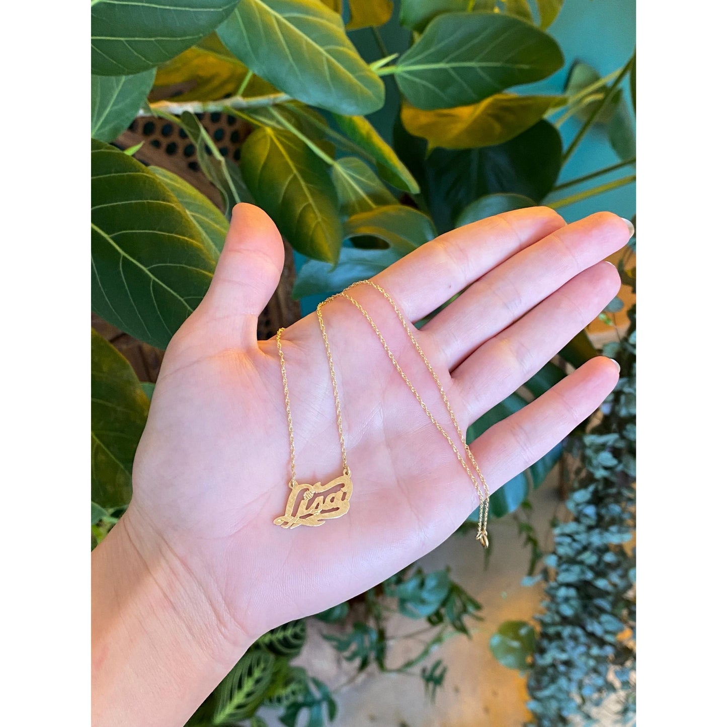 Solid 14k Yellow Gold 'Lisa' Nameplate Chain Necklace - 15 inches