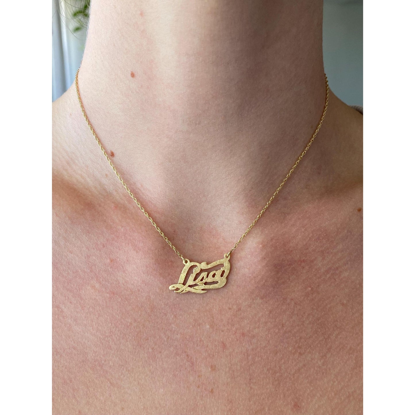 Solid 14k Yellow Gold 'Lisa' Nameplate Chain Necklace - 15 inches