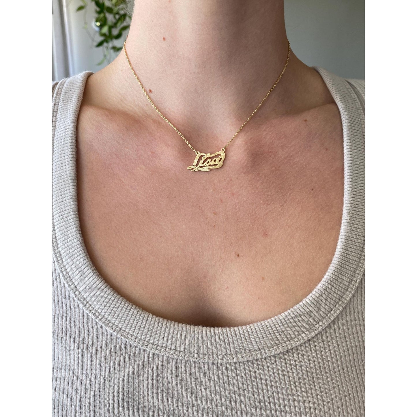 Solid 14k Yellow Gold 'Lisa' Nameplate Chain Necklace - 15 inches