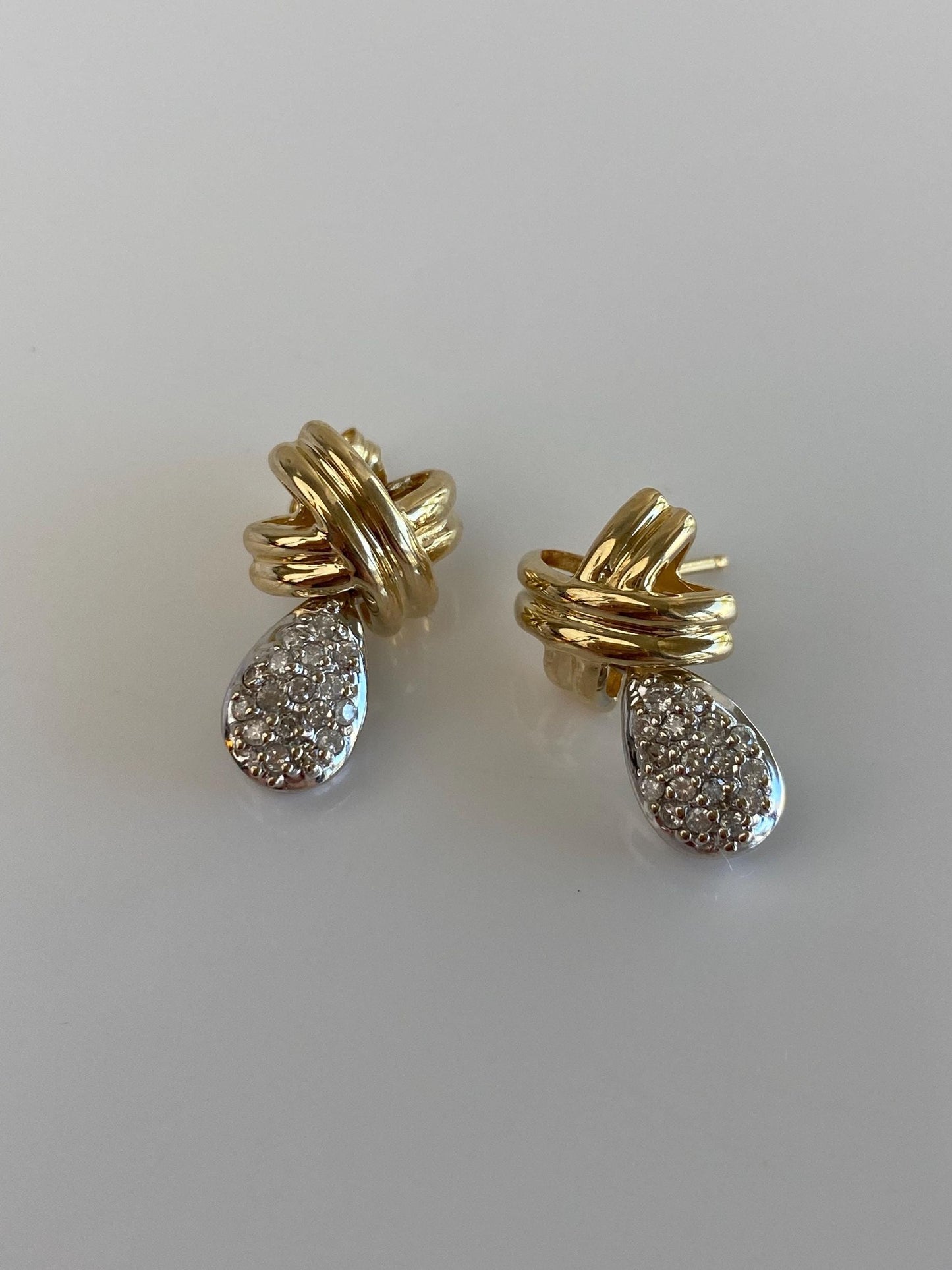 Vintage Solid 14k White & Yellow Gold Diamond X Stud Earrings