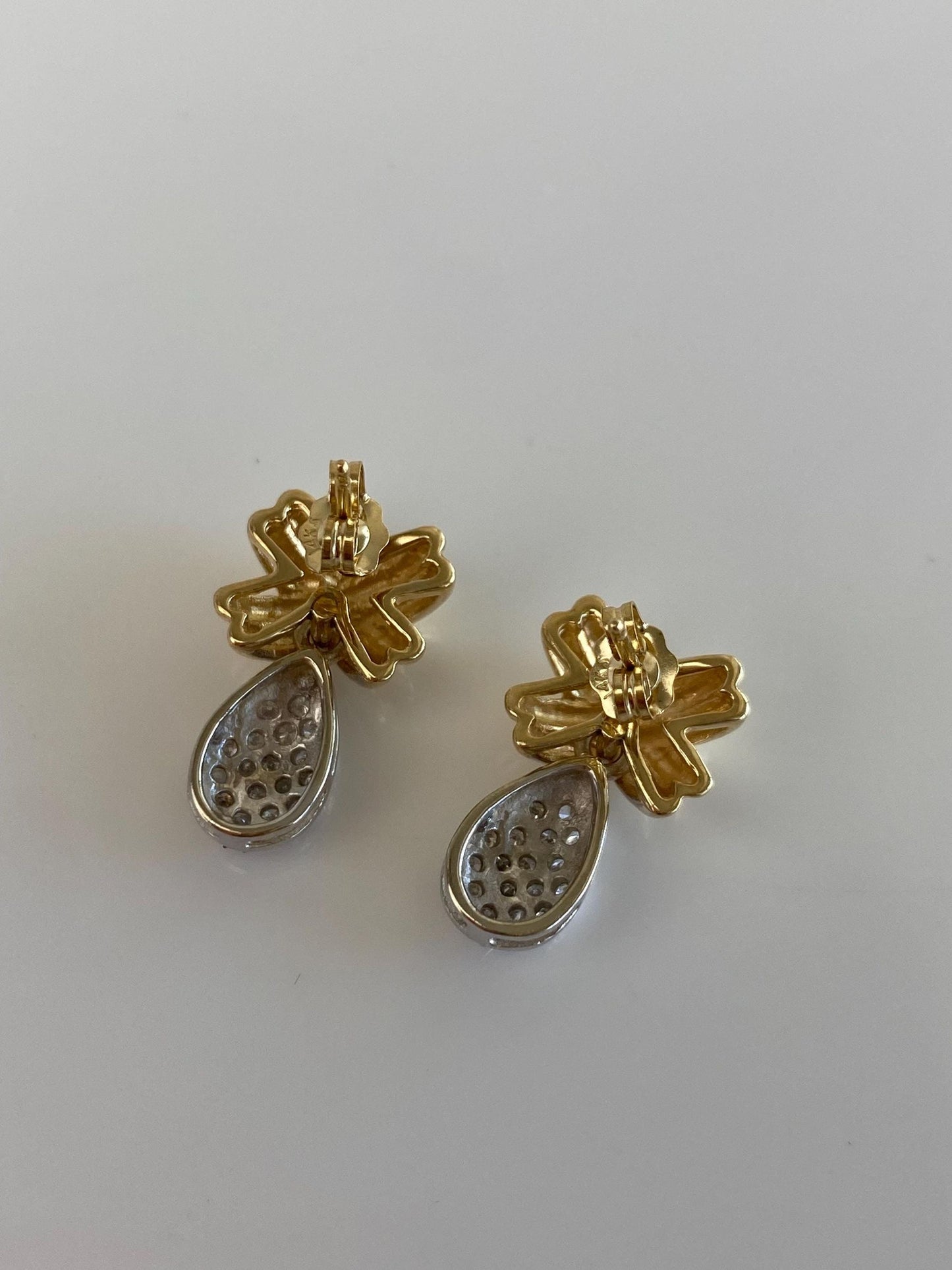 Vintage Solid 14k White & Yellow Gold Diamond X Stud Earrings