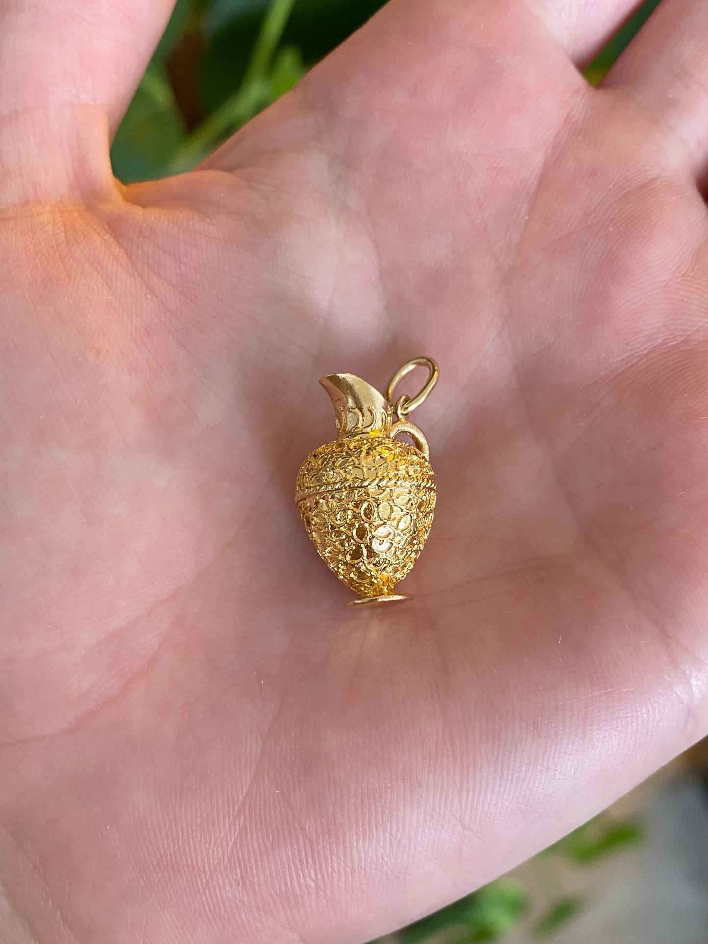 Vintage Solid 18k Yellow Gold Textured Vessel Pitcher Charm