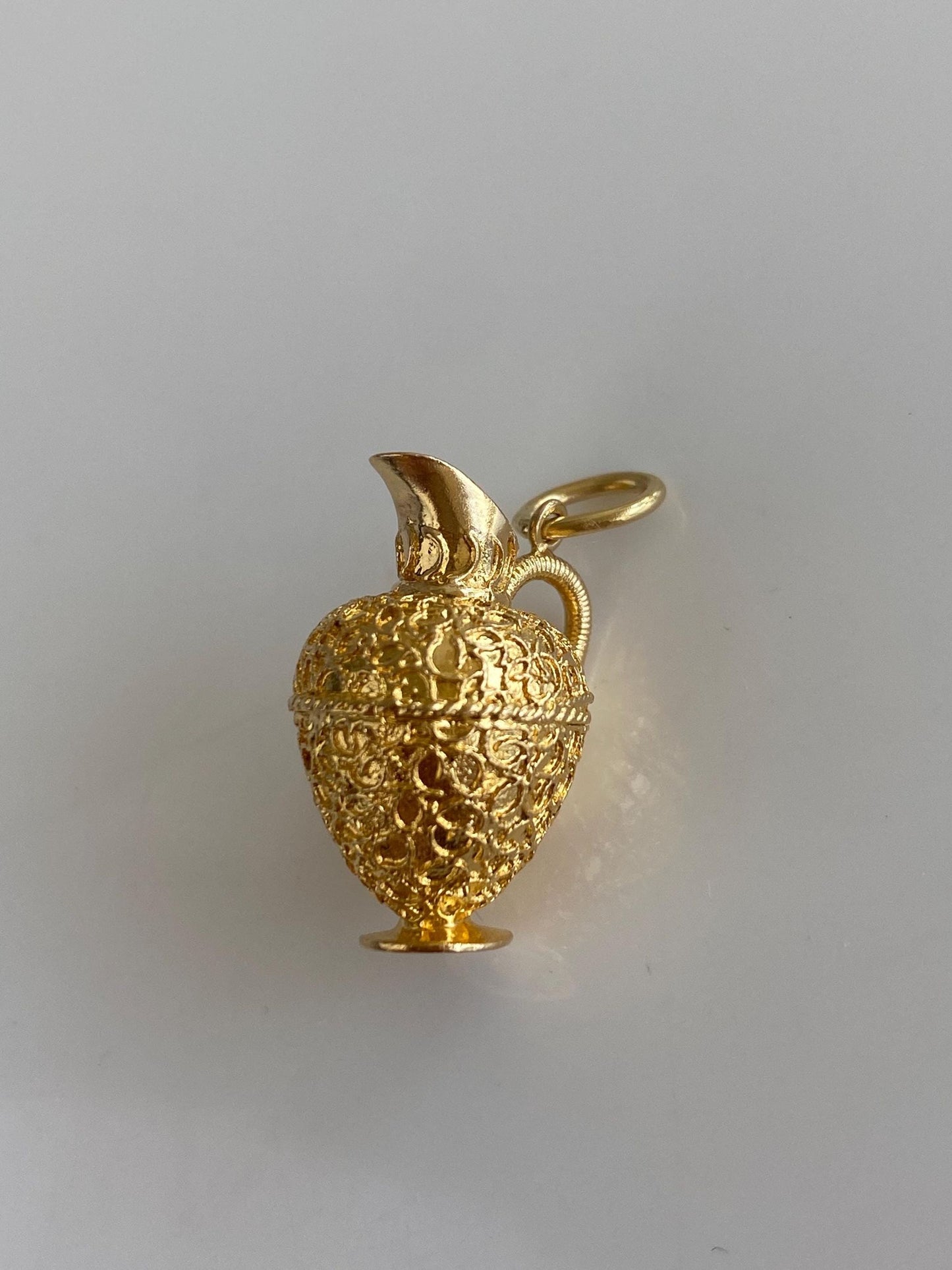 Vintage Solid 18k Yellow Gold Textured Vessel Pitcher Charm