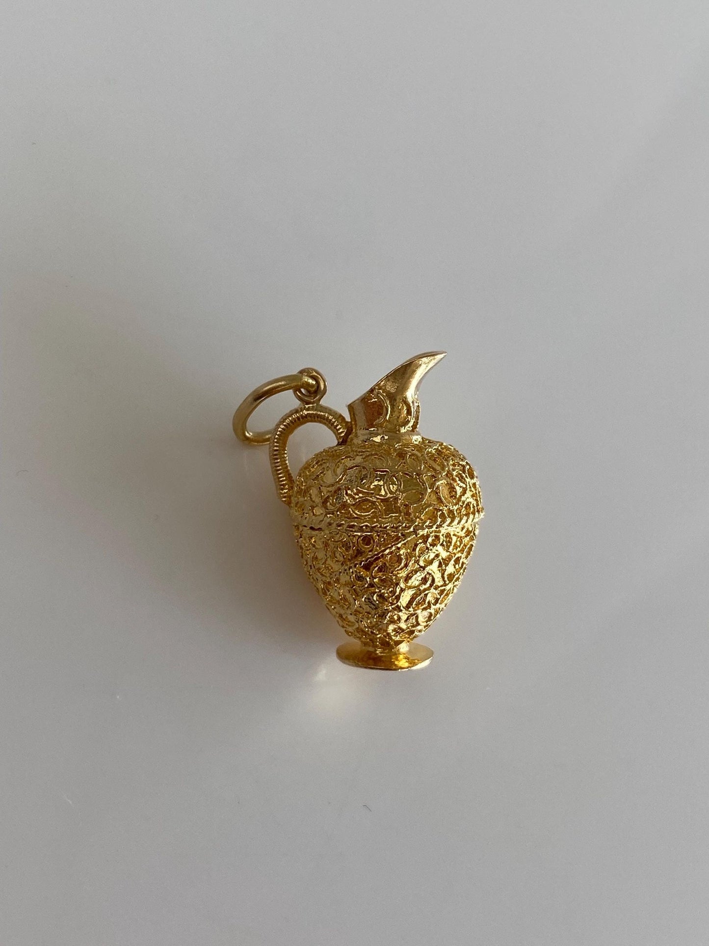 Vintage Solid 18k Yellow Gold Textured Vessel Pitcher Charm