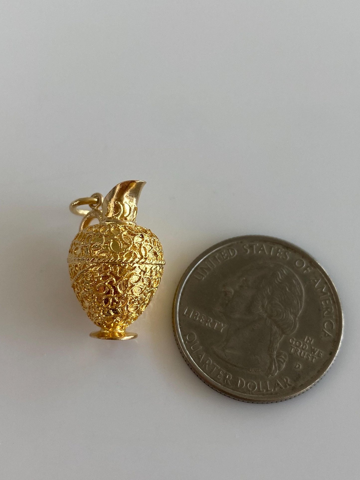 Vintage Solid 18k Yellow Gold Textured Vessel Pitcher Charm