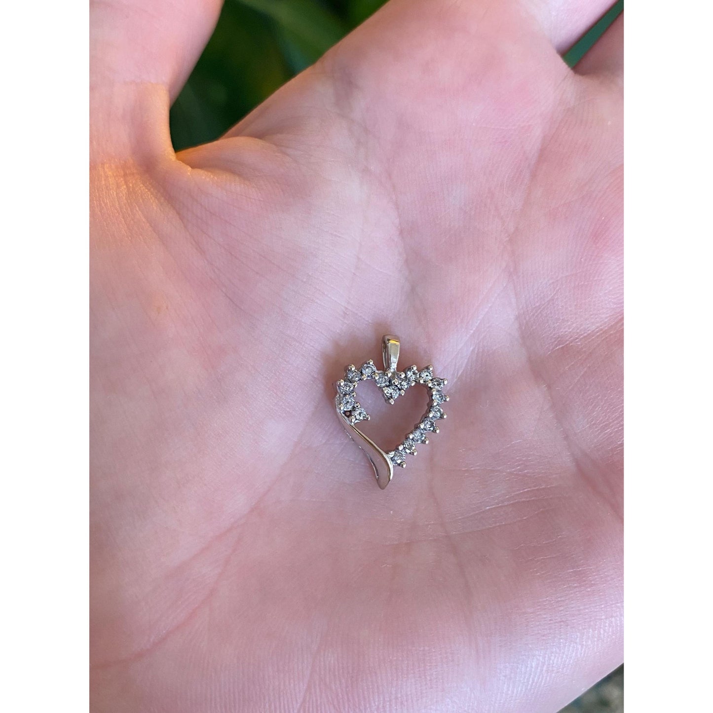 Vintage Solid 10k White Gold Diamond Heart Charm
