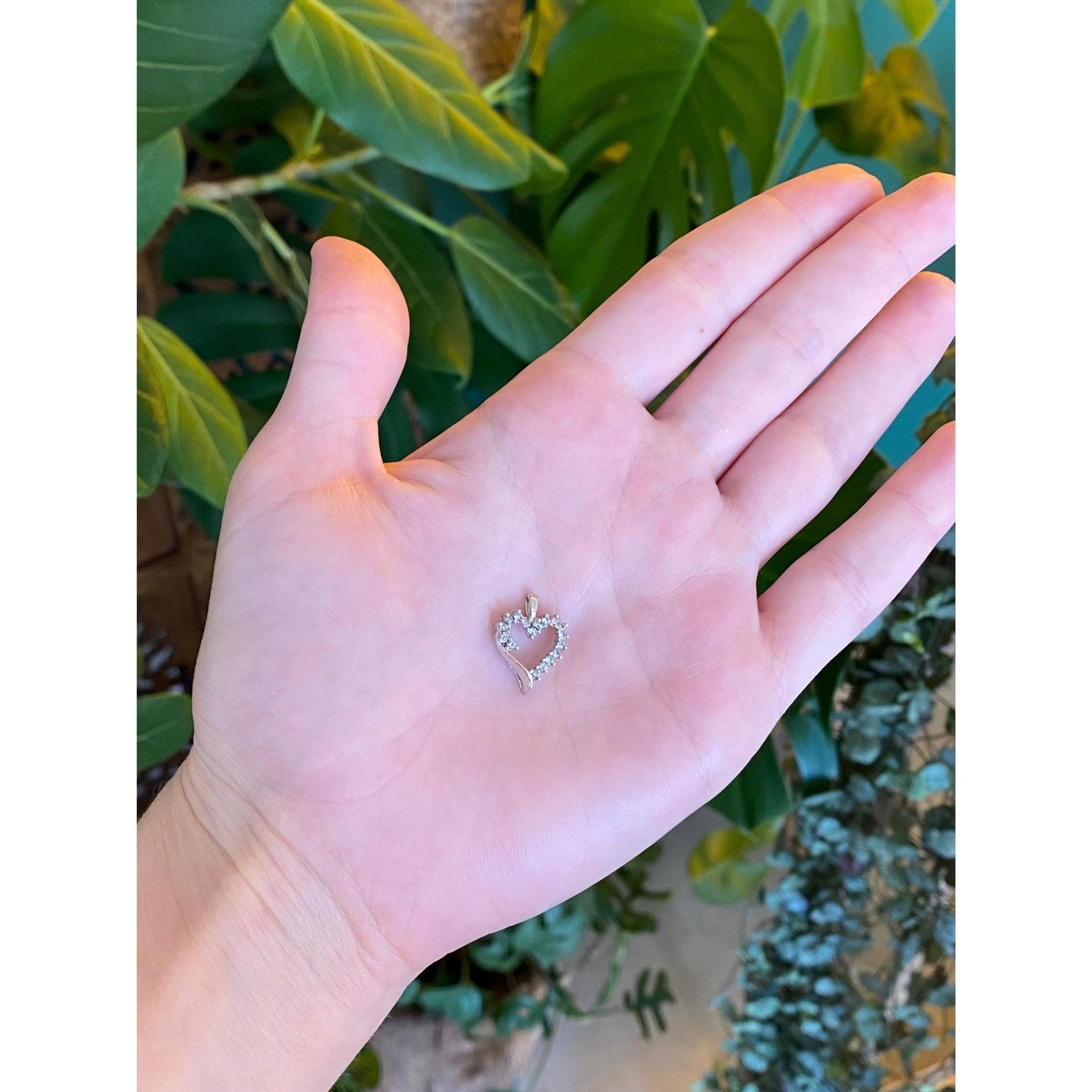 Vintage Solid 10k White Gold Diamond Heart Charm