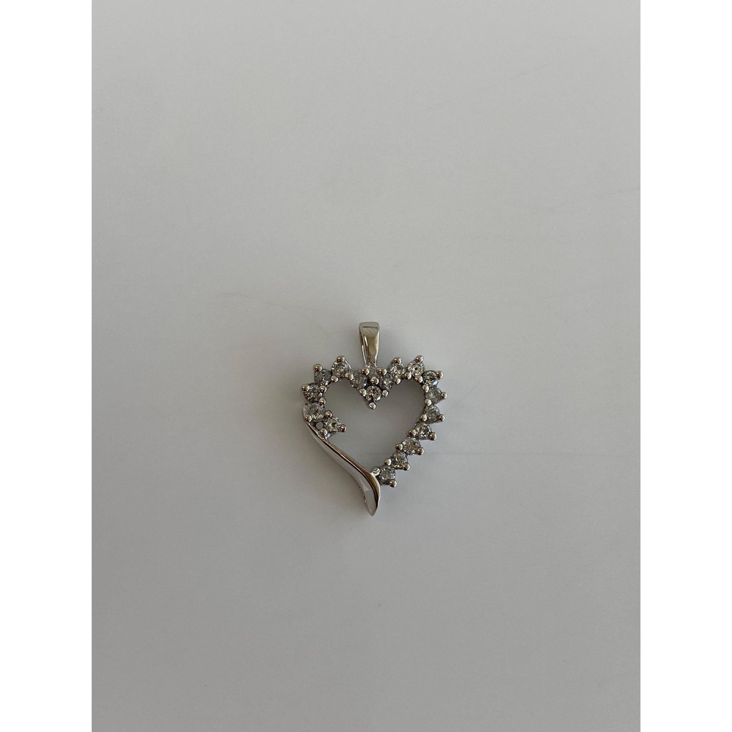 Vintage Solid 10k White Gold Diamond Heart Charm