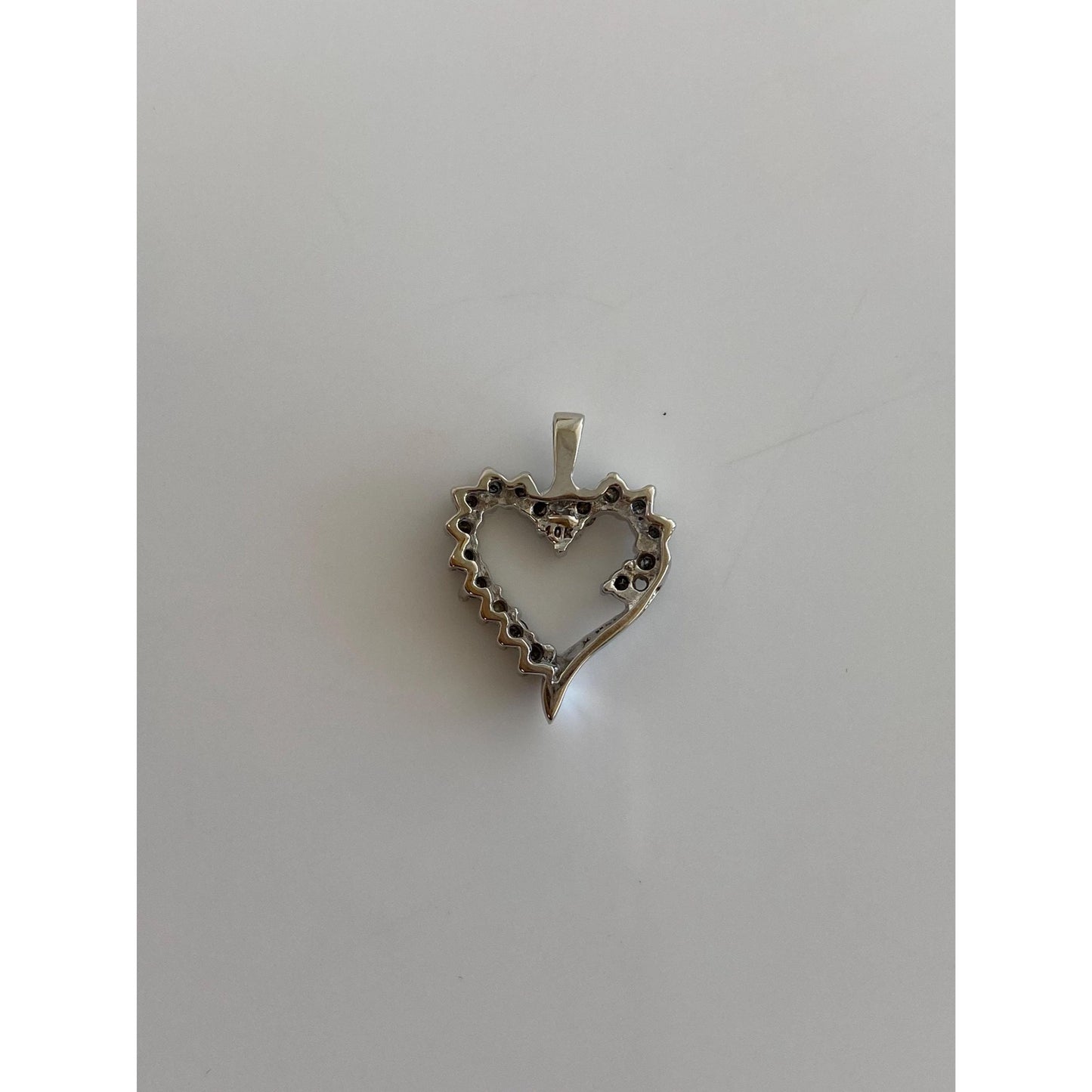 Vintage Solid 10k White Gold Diamond Heart Charm