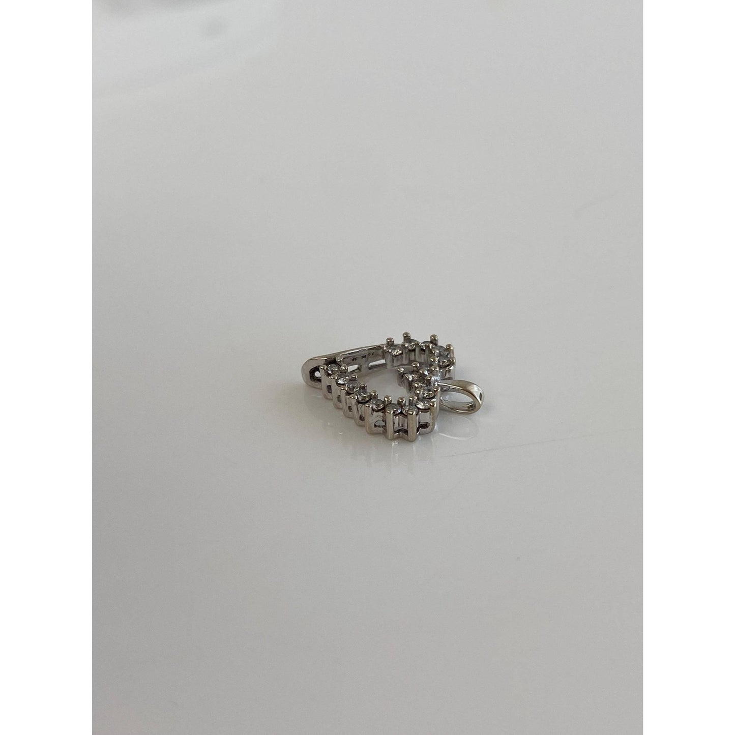 Vintage Solid 10k White Gold Diamond Heart Charm