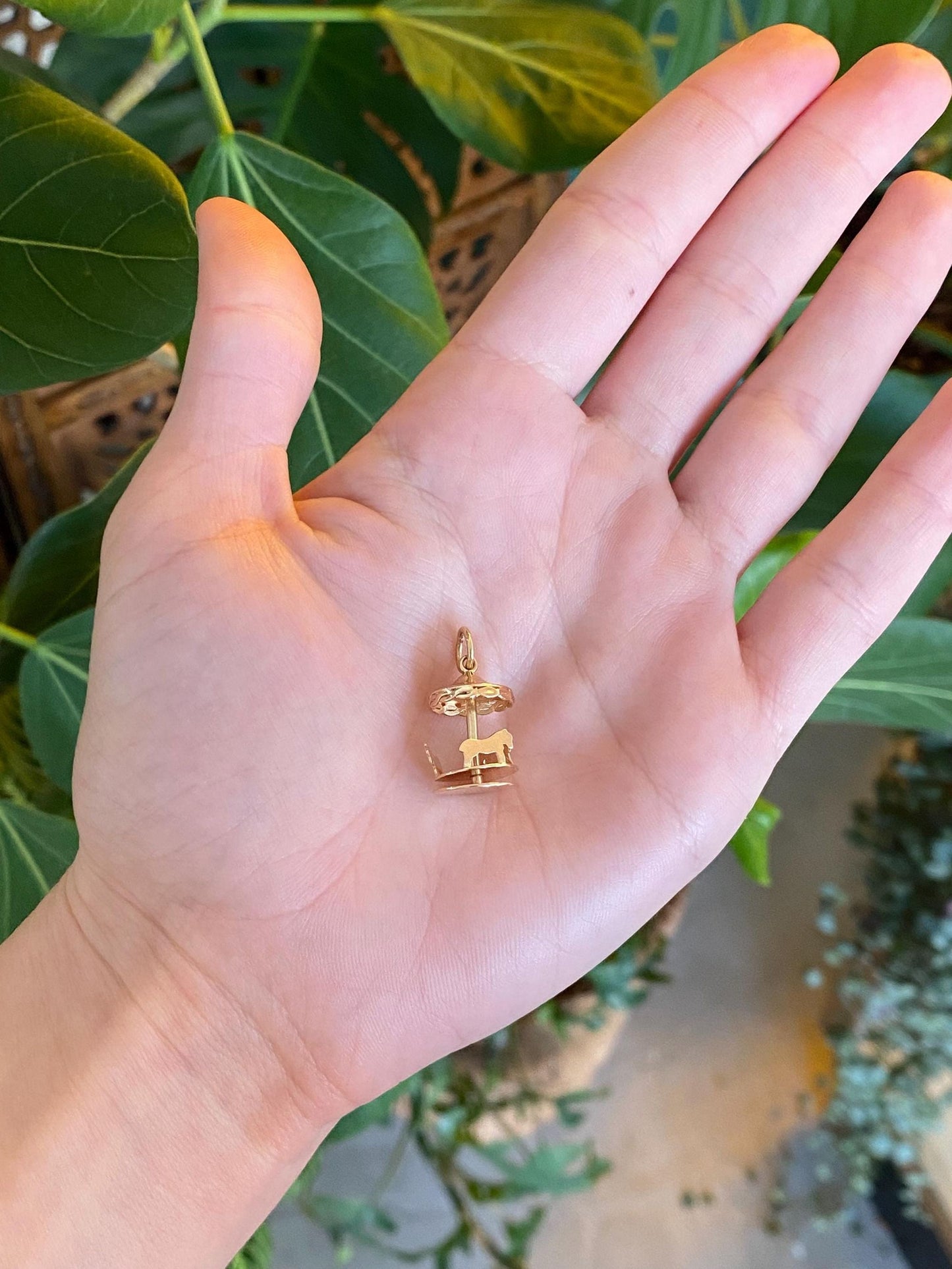 Vintage Solid 14k Yellow Gold Carousel Charm