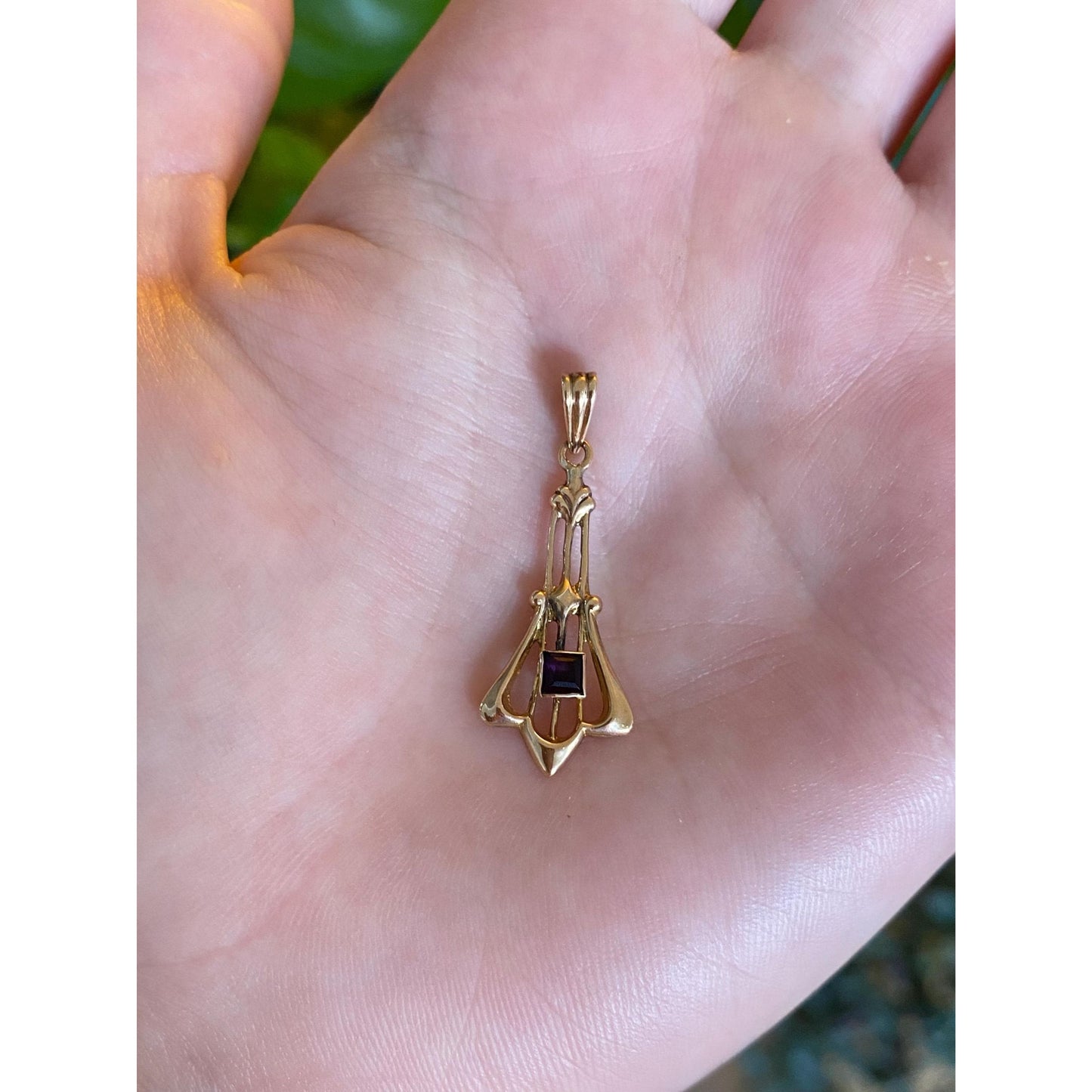 Vintage Solid 10k Yellow Gold Purple Cubic Zirconia Charm