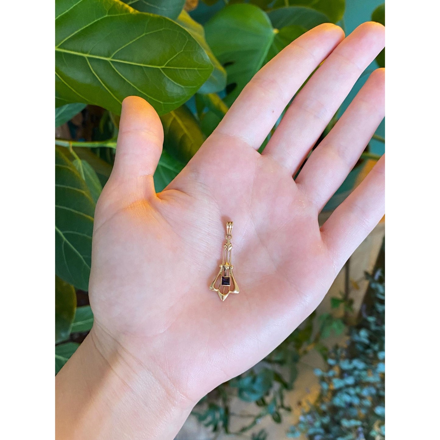 Vintage Solid 10k Yellow Gold Purple Cubic Zirconia Charm