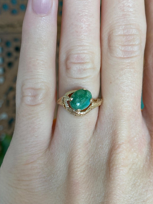 Vintage Solid 14k Yellow Gold Jade Branch Texture Ring - Size 4.5