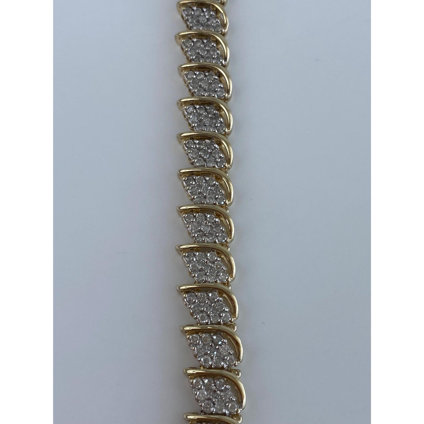 Vintage Solid 10k Yellow Gold Diamond Cluster Tennis Bracelet - 7.5 inches