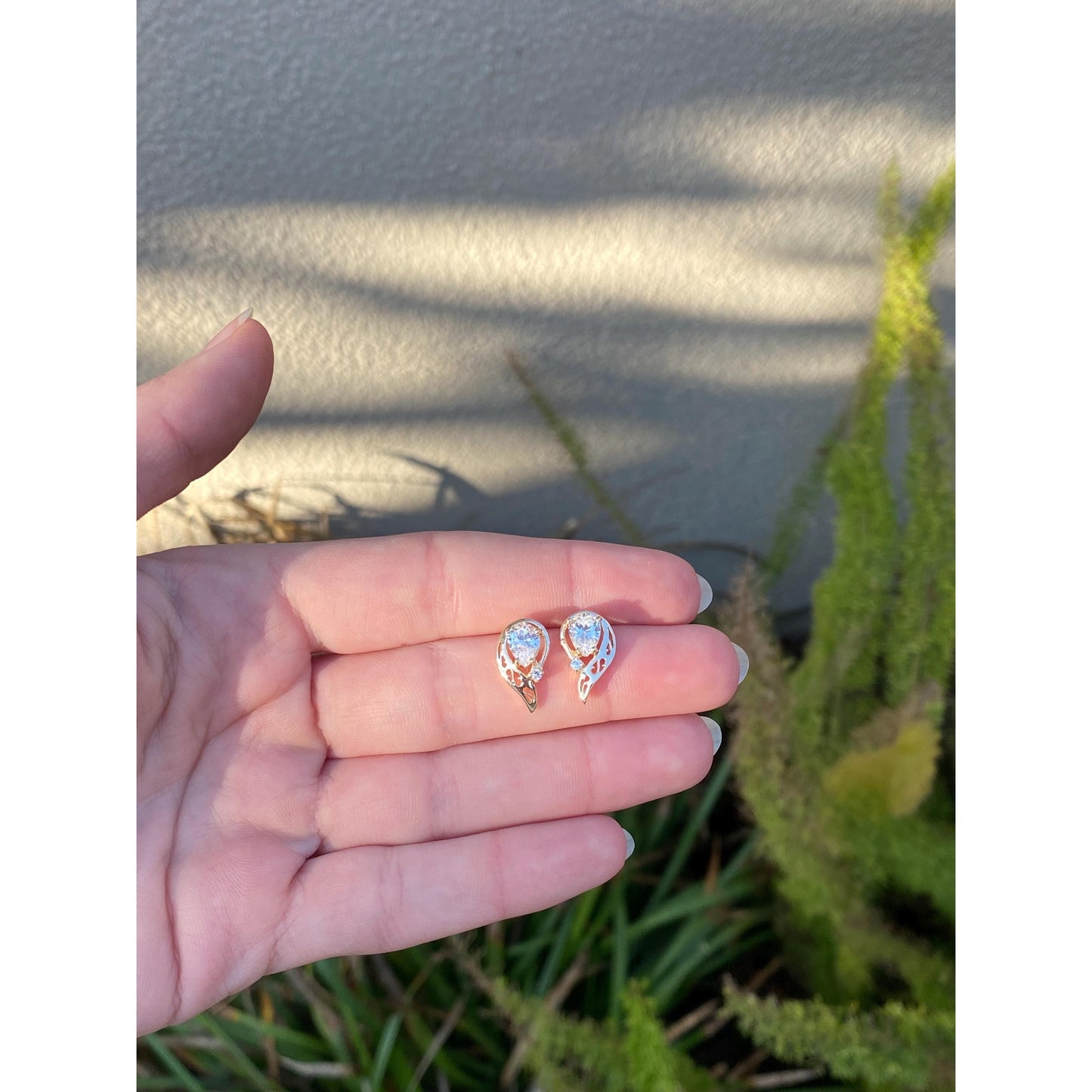 Solid 14k Yellow Gold Cubic Zirconia Stud Earrings