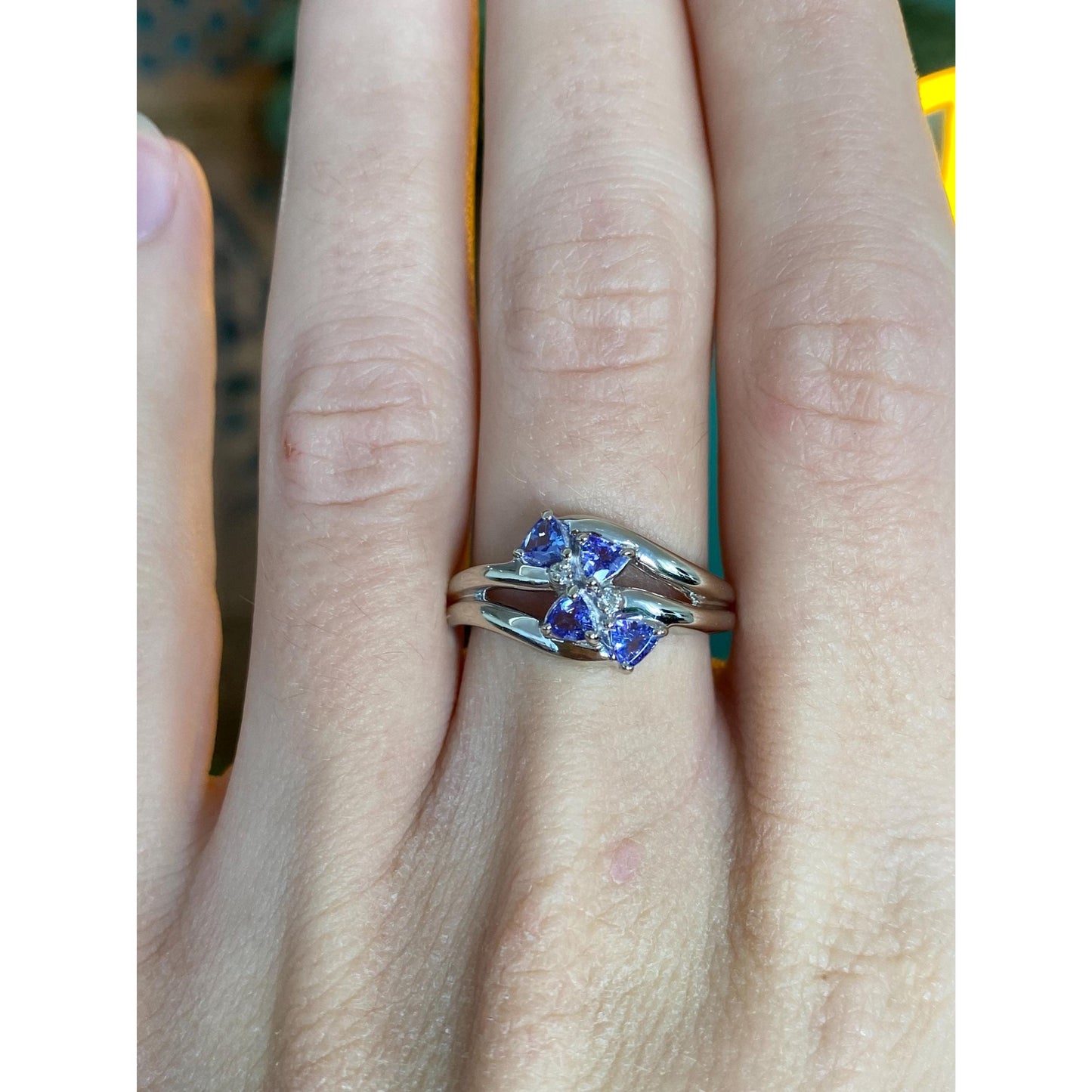 Solid 14k White Gold Diamond Tanzanite Ring - Size 7