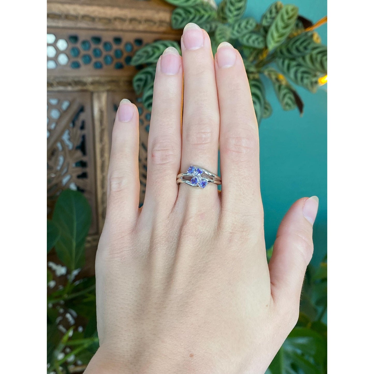 Solid 14k White Gold Diamond Tanzanite Ring - Size 7