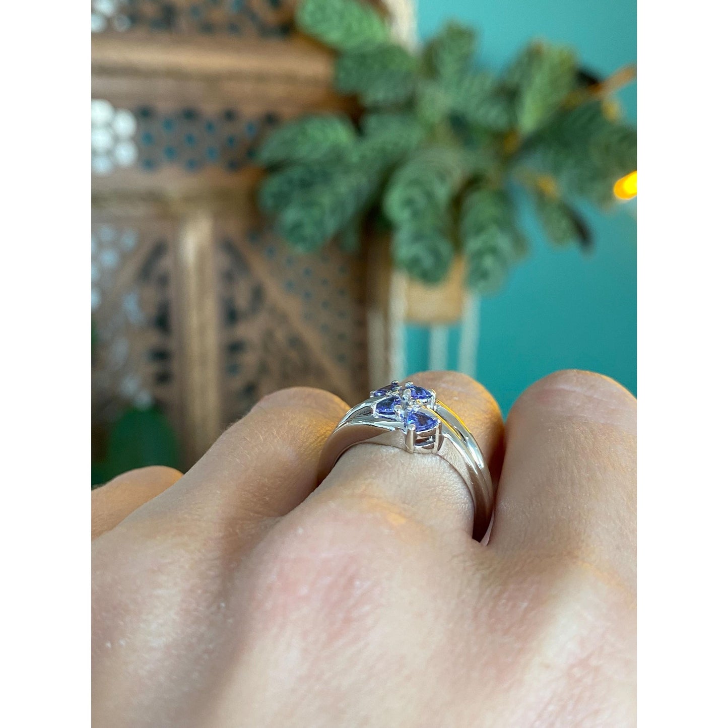 Solid 14k White Gold Diamond Tanzanite Ring - Size 7