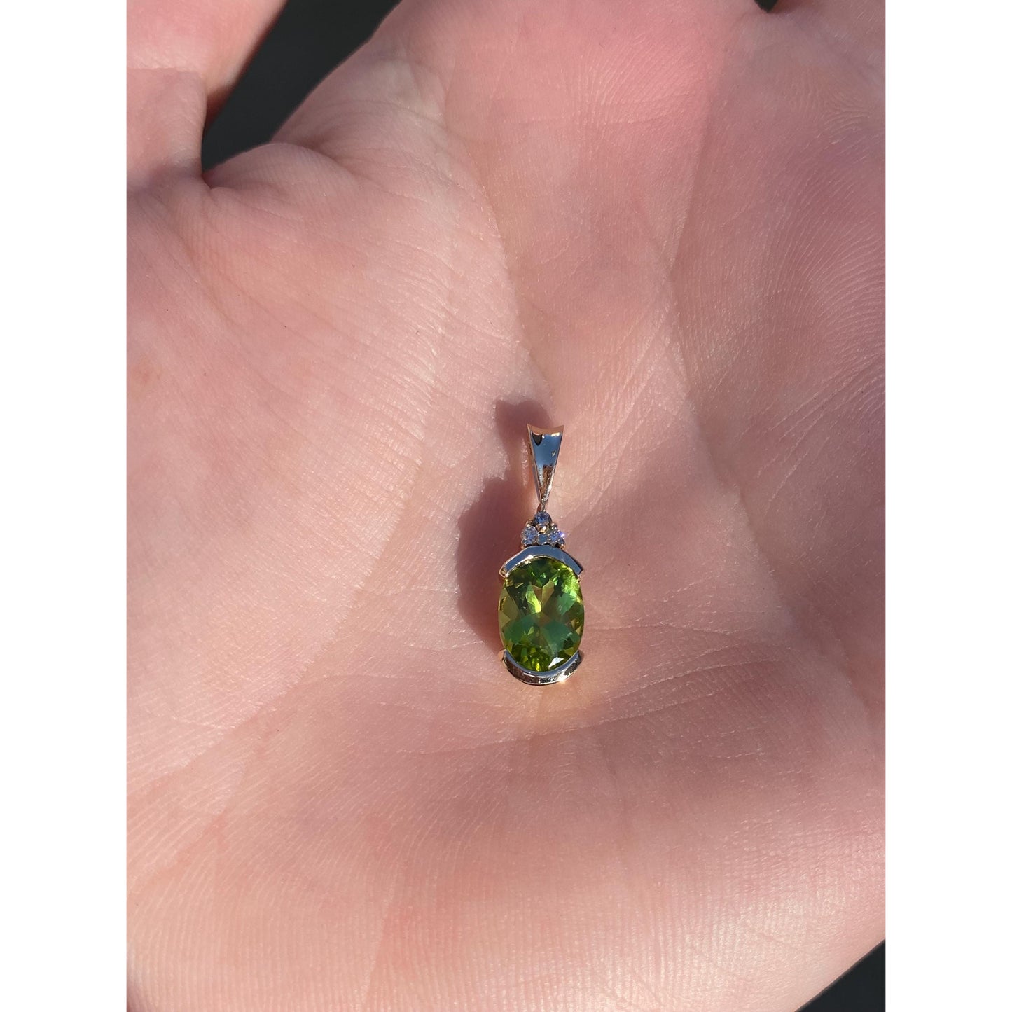 Solid 14k Yellow Gold Diamond Peridot Charm