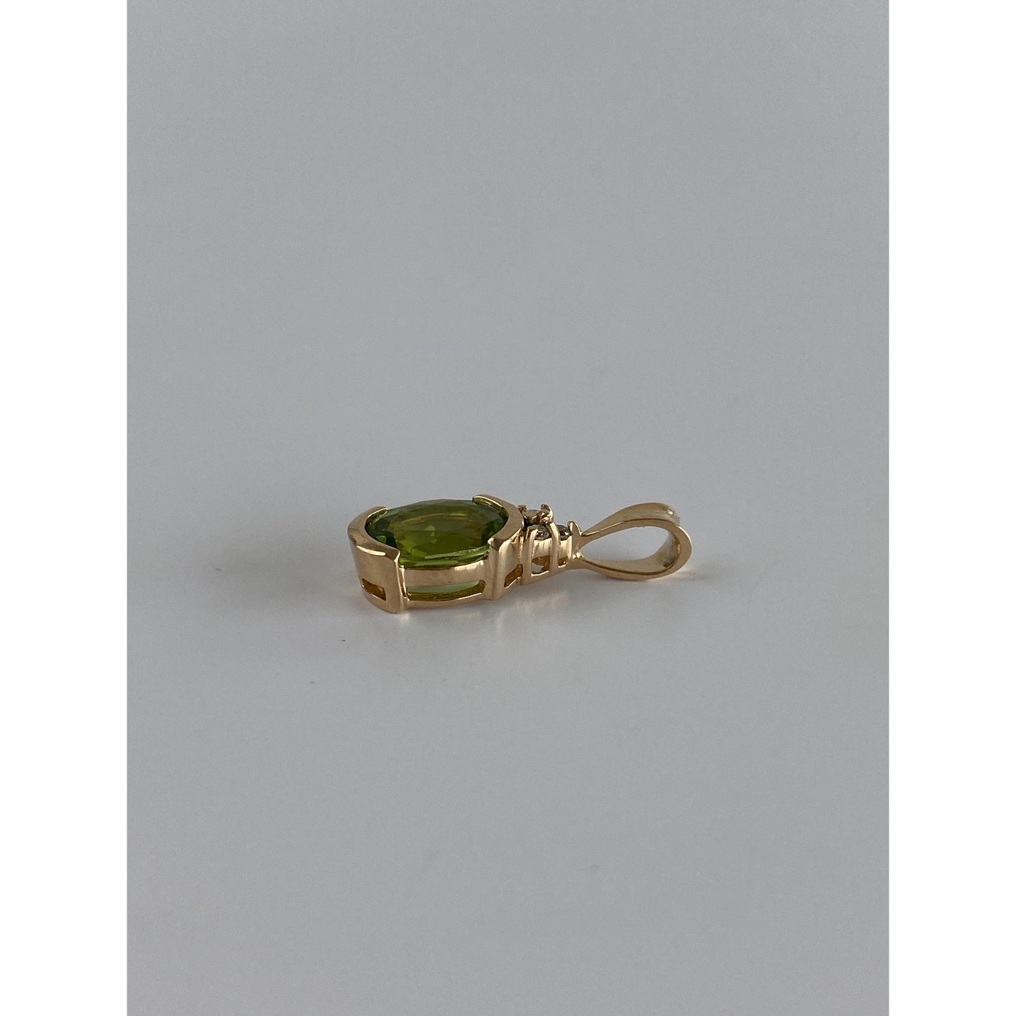 Solid 14k Yellow Gold Diamond Peridot Charm