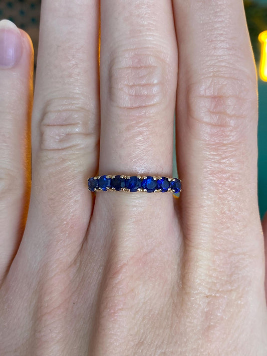 Vintage Solid 14k Yellow Gold Blue Sapphire Ring Band - Size 7.75