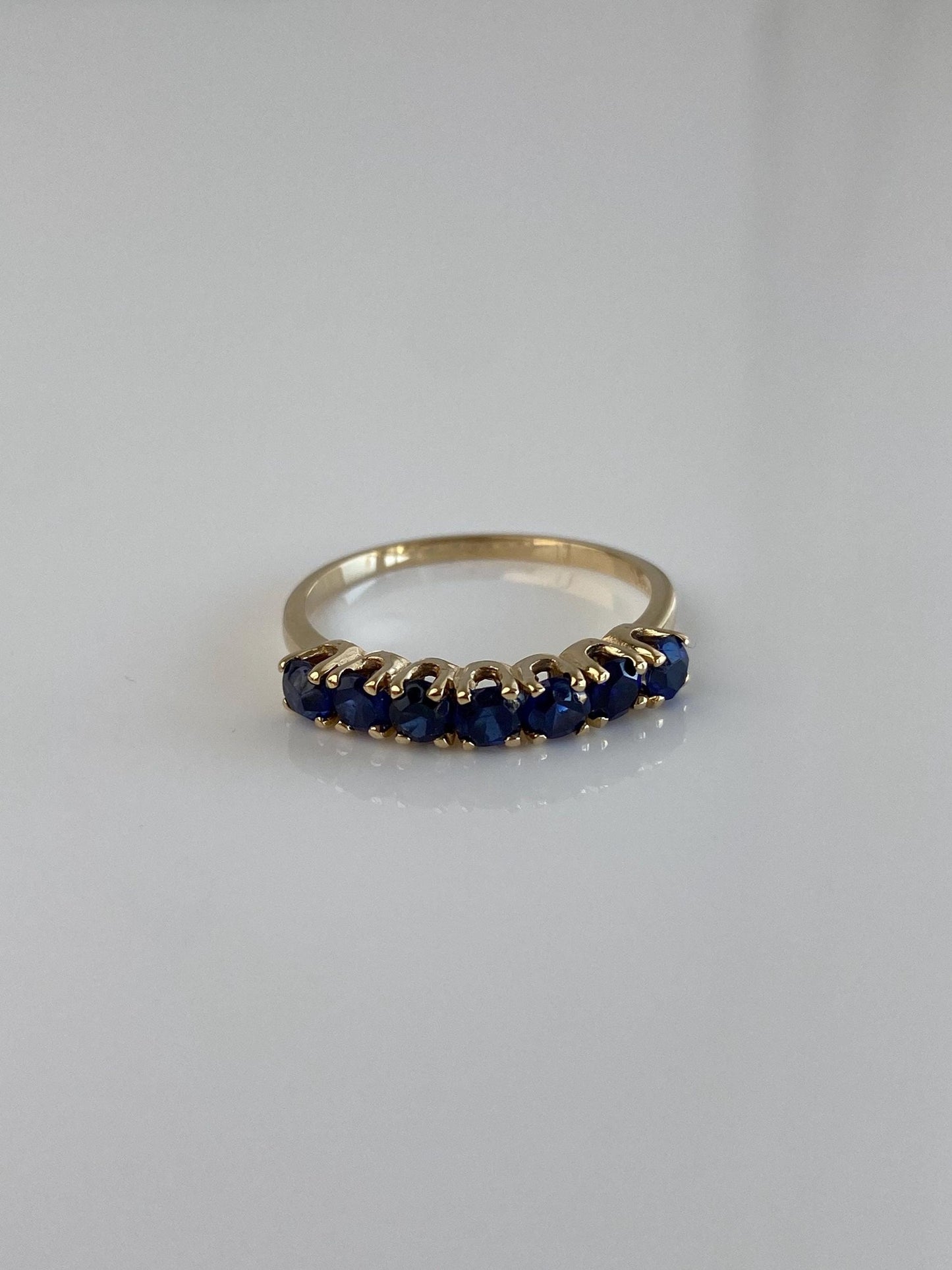 Vintage Solid 14k Yellow Gold Blue Sapphire Ring Band - Size 7.75