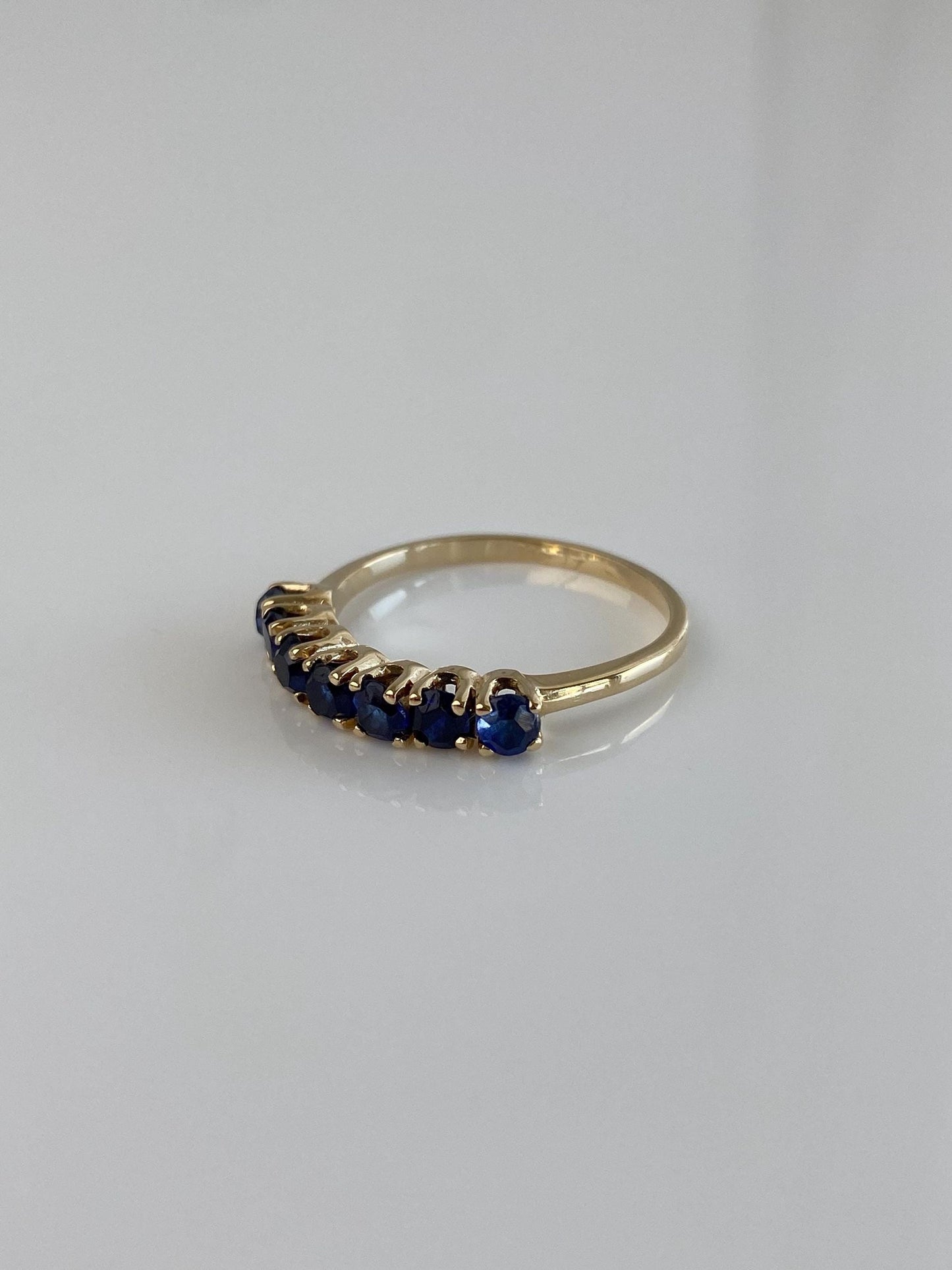 Vintage Solid 14k Yellow Gold Blue Sapphire Ring Band - Size 7.75