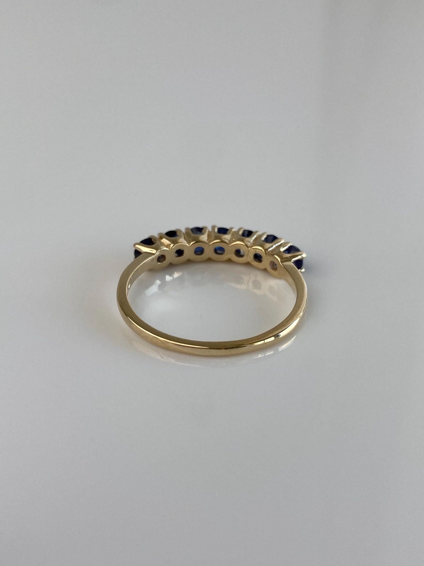 Vintage Solid 14k Yellow Gold Blue Sapphire Ring Band - Size 7.75