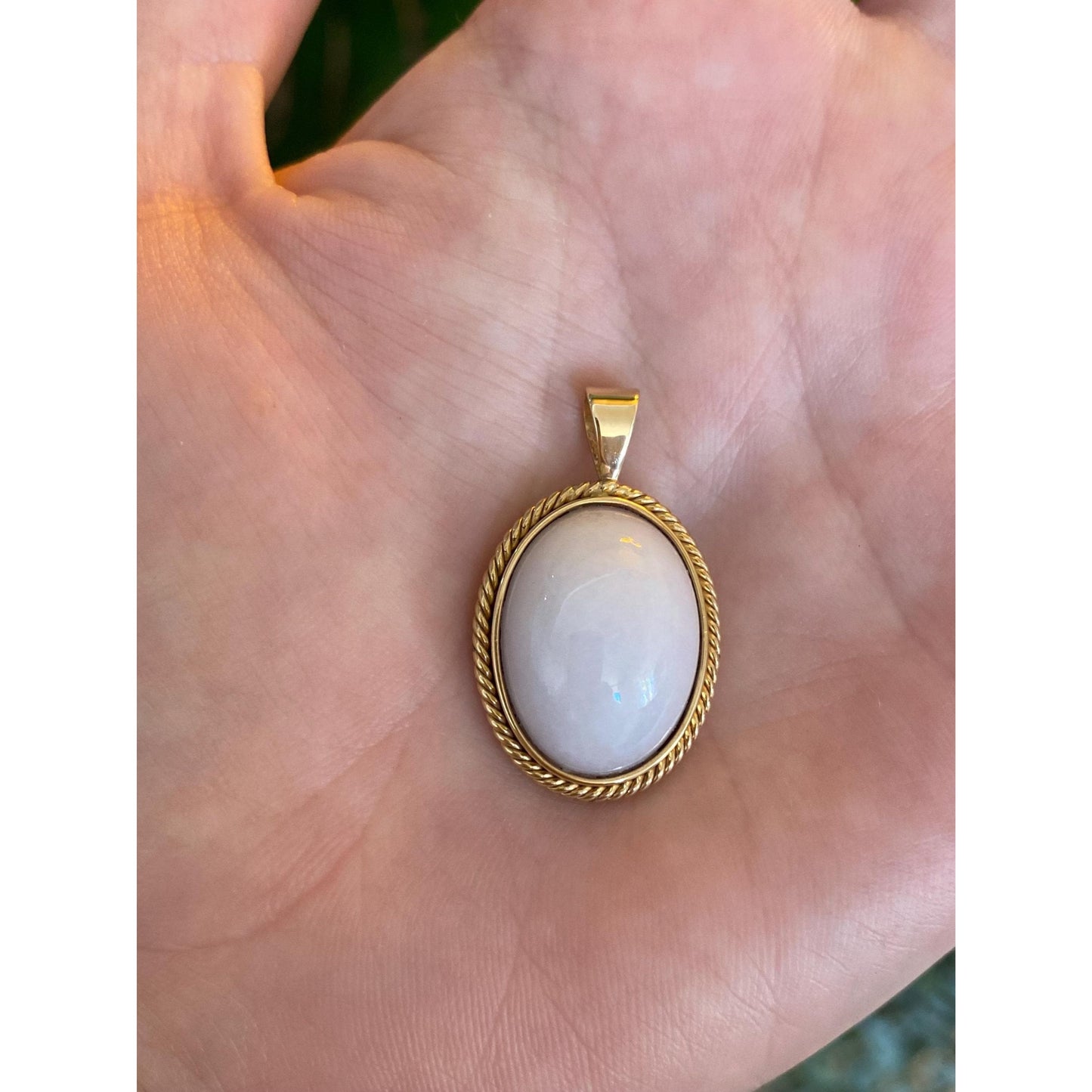 Vintage Solid 14k Yellow Gold White Jade Cabochon Charm