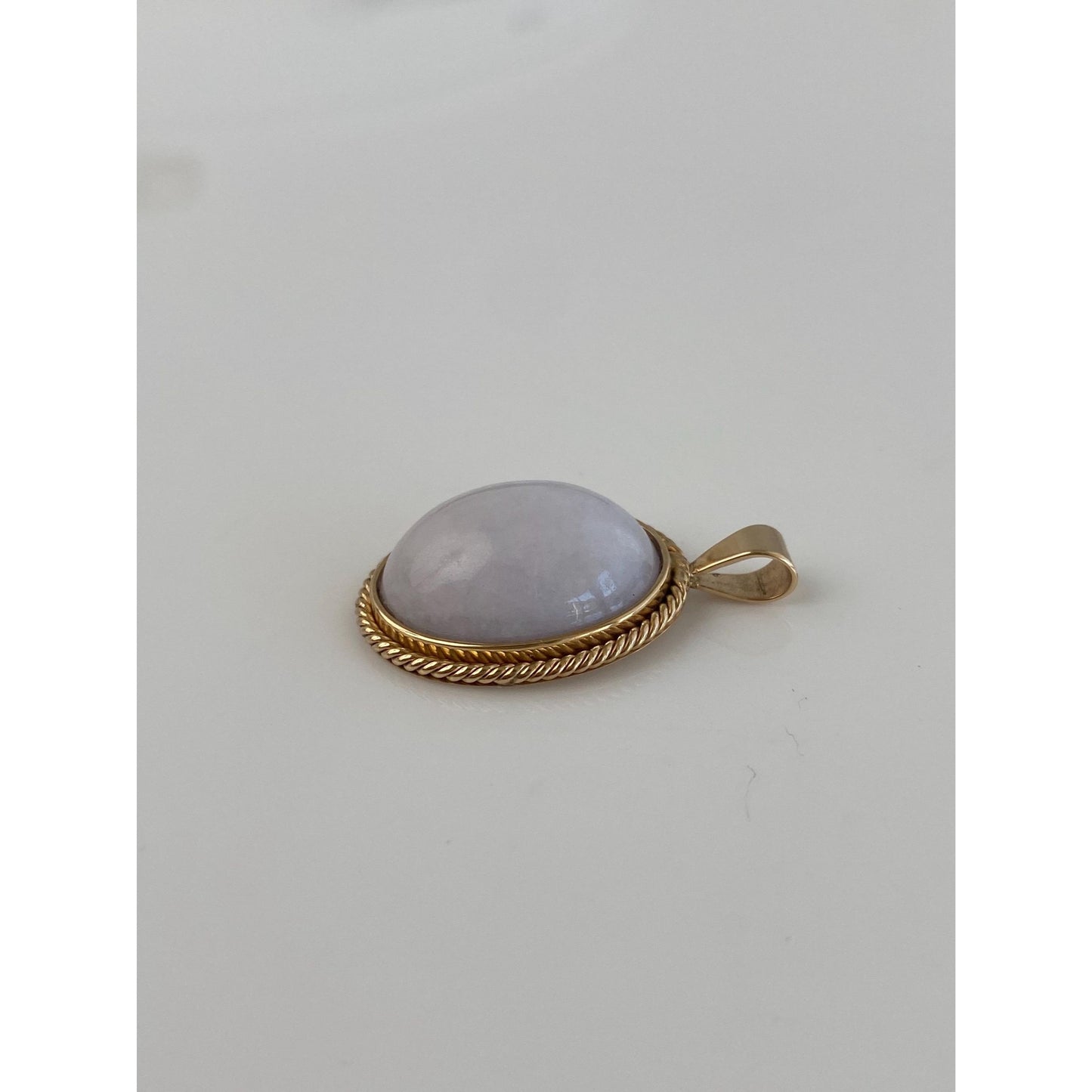 Vintage Solid 14k Yellow Gold White Jade Cabochon Charm