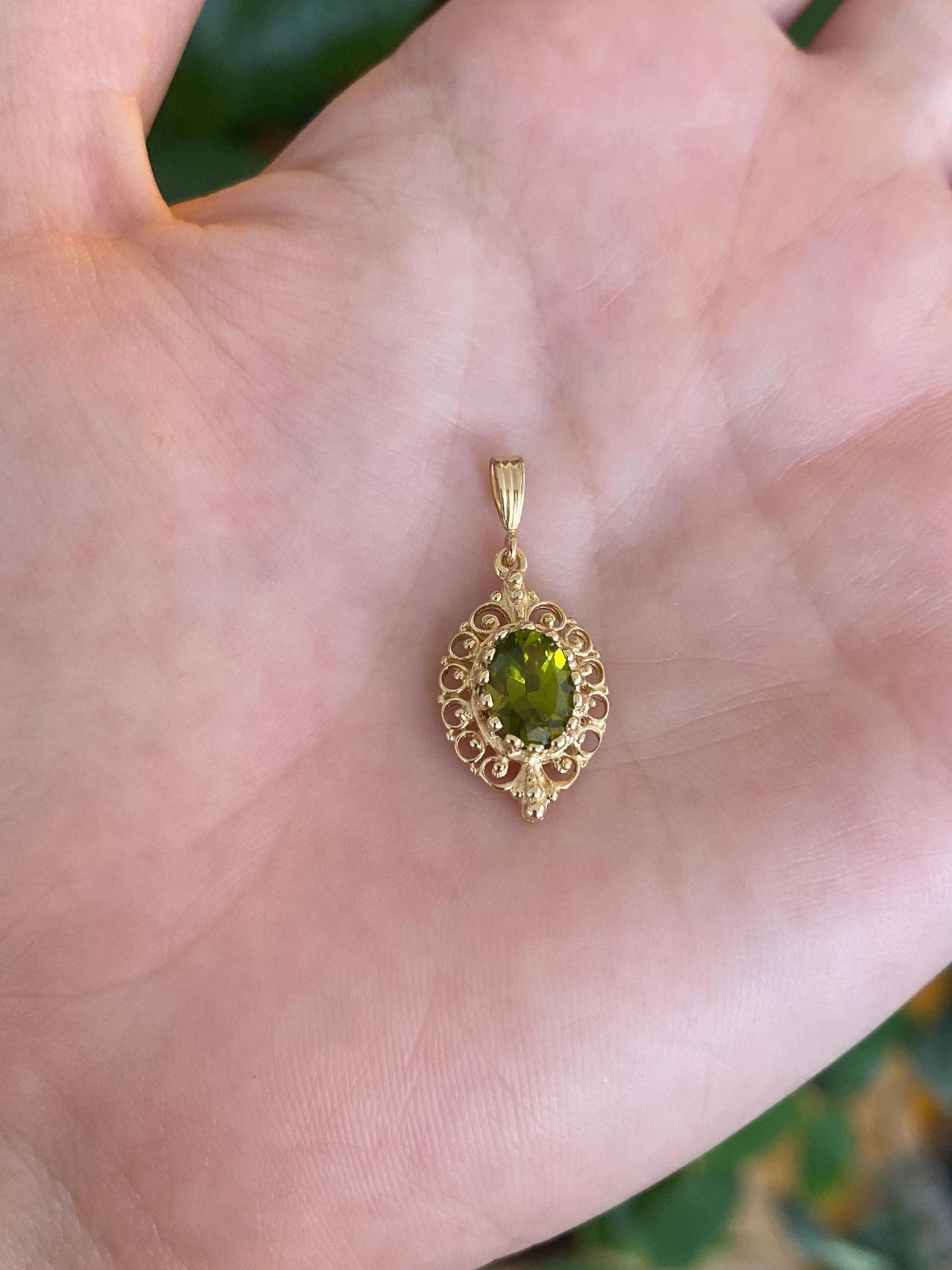Solid 14k Yellow Gold Green Tourmaline Charm