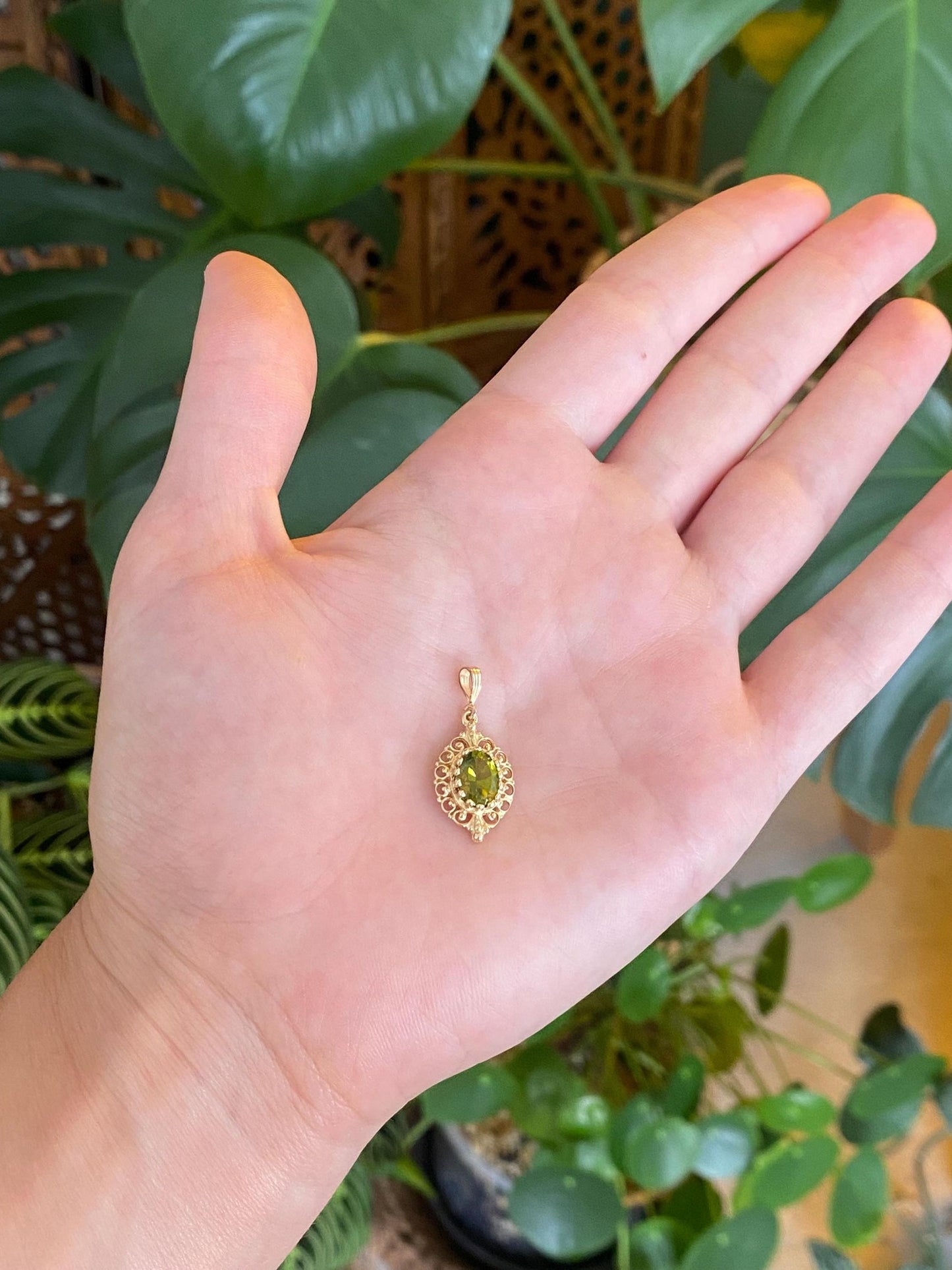 Solid 14k Yellow Gold Green Tourmaline Charm