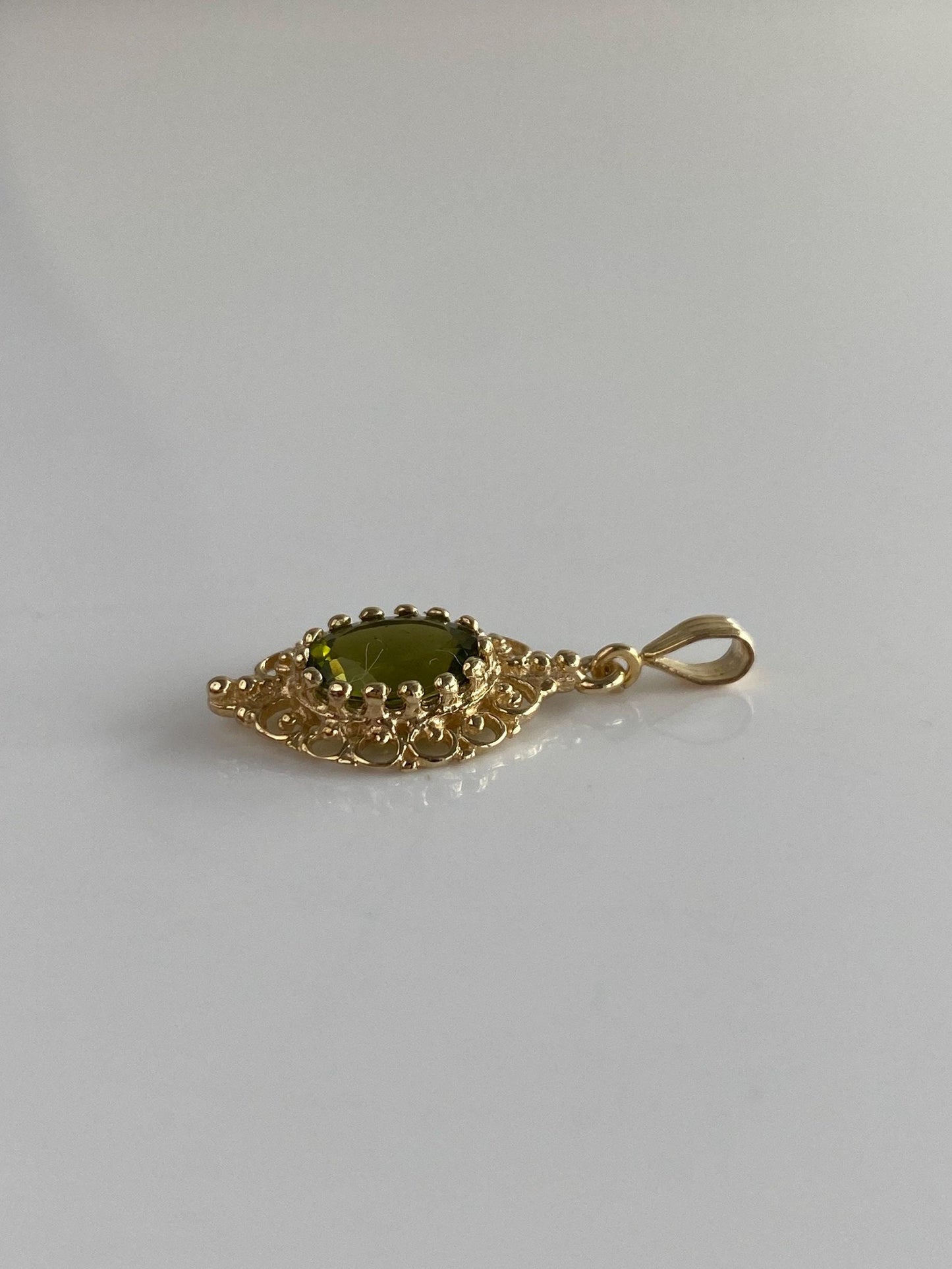 Solid 14k Yellow Gold Green Tourmaline Charm