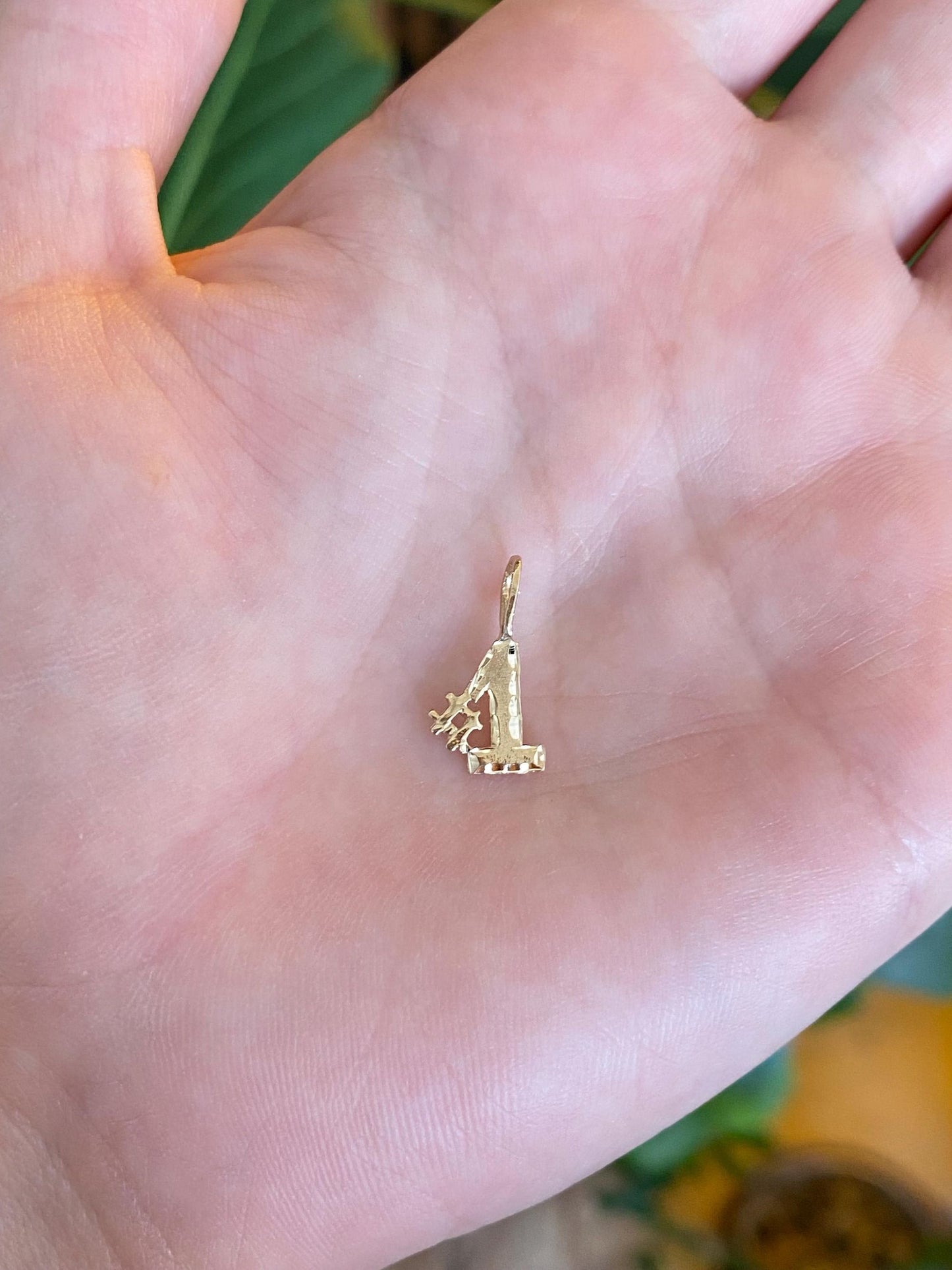 Vintage Solid 14k Yellow Gold Diamond Cut #1 Charm