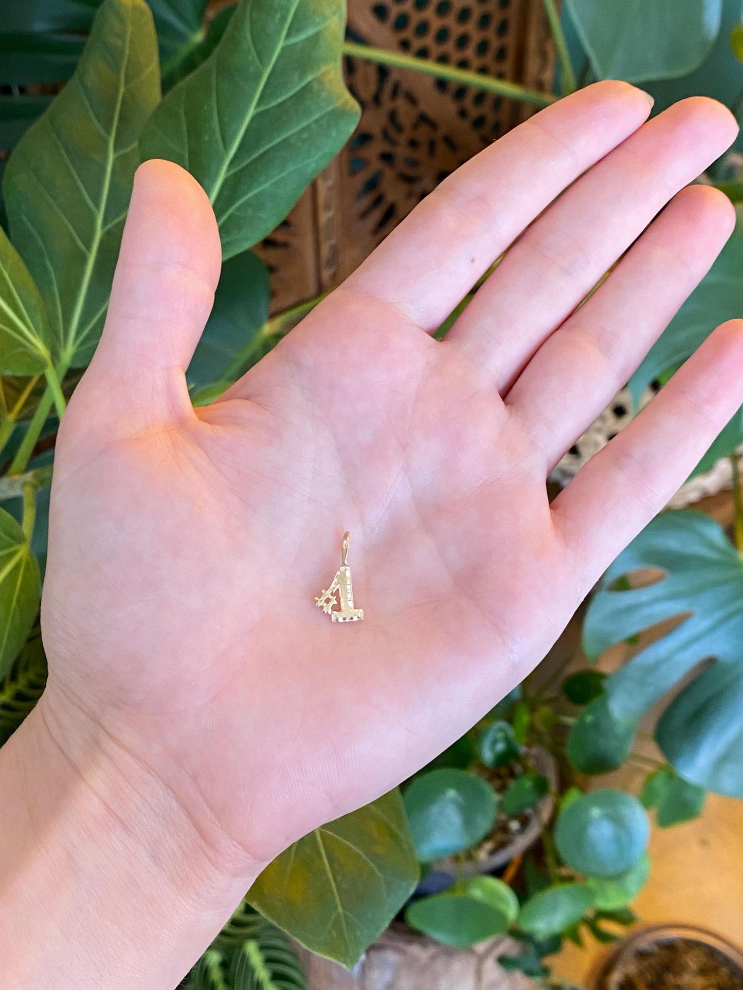 Vintage Solid 14k Yellow Gold Diamond Cut #1 Charm