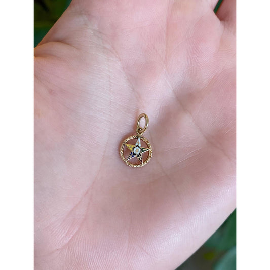 Vintage Solid 14k Yellow Gold Enamel Freemason Star Charm