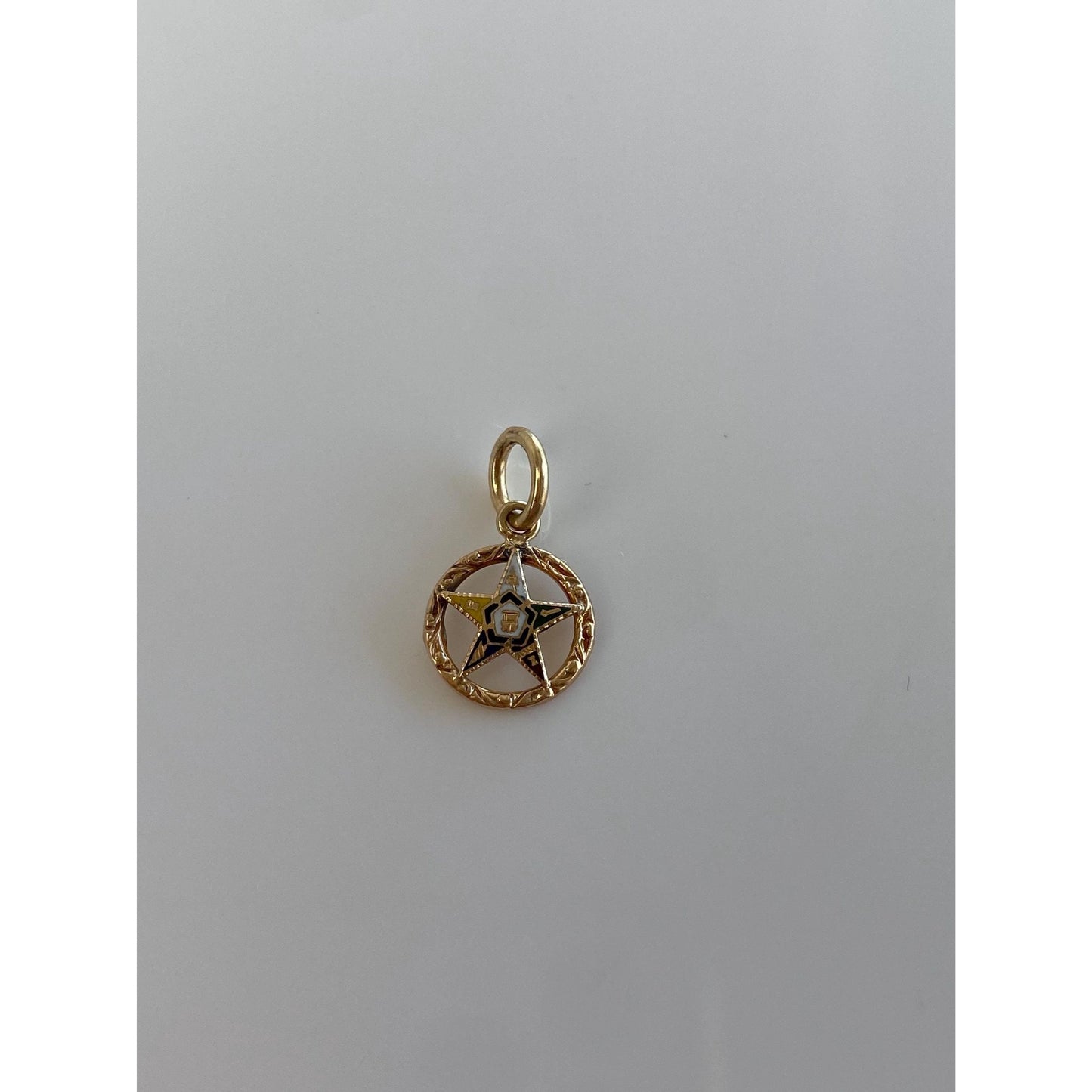 Vintage Solid 14k Yellow Gold Enamel Freemason Star Charm