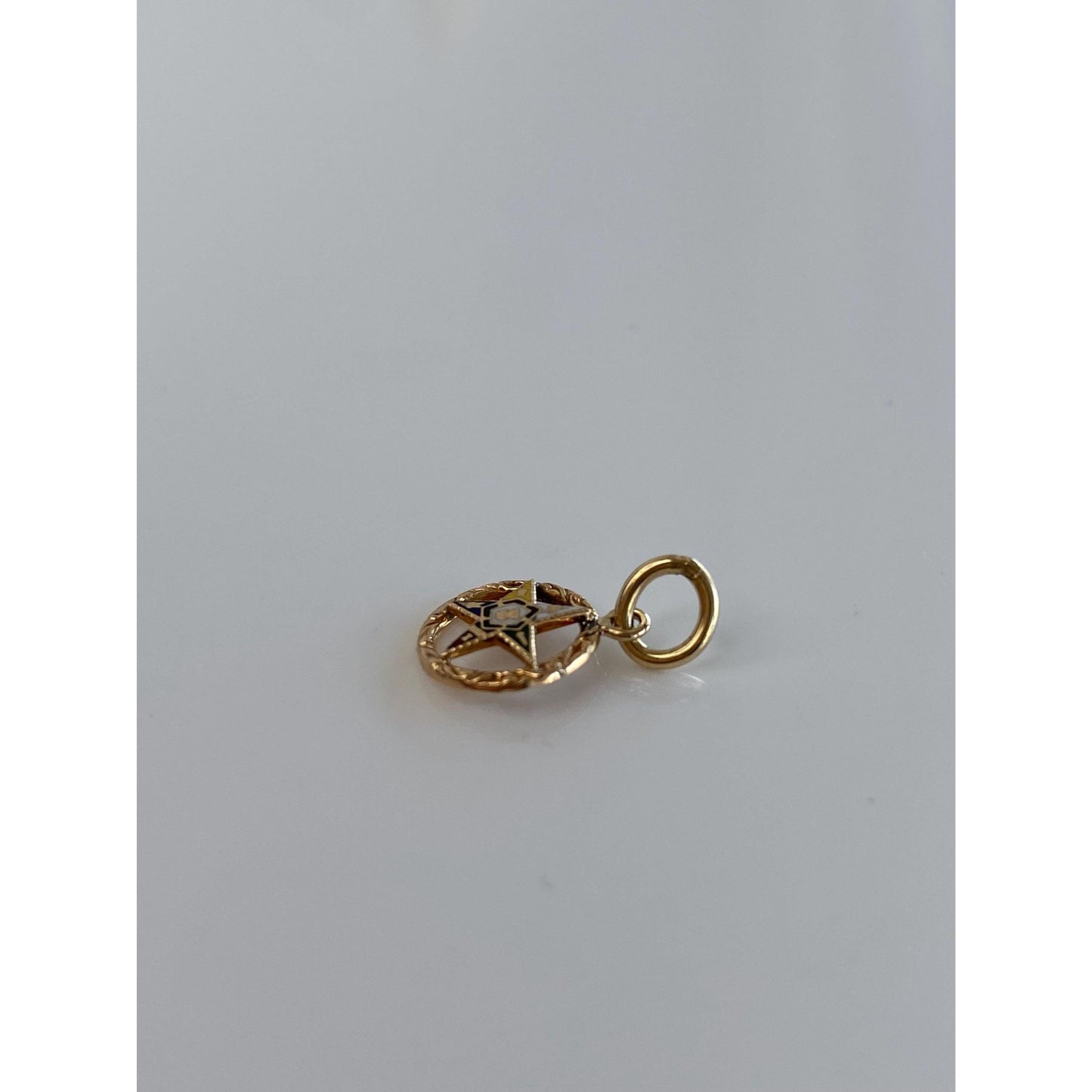 Vintage Solid 14k Yellow Gold Enamel Freemason Star Charm