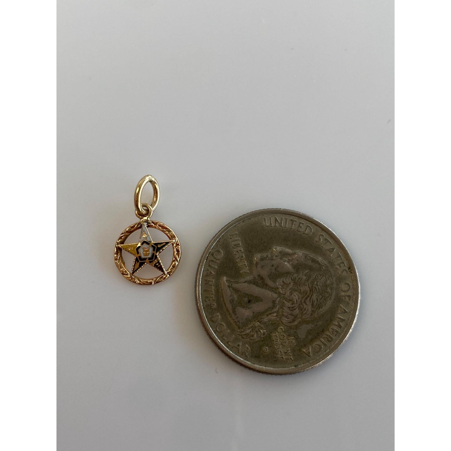 Vintage Solid 14k Yellow Gold Enamel Freemason Star Charm