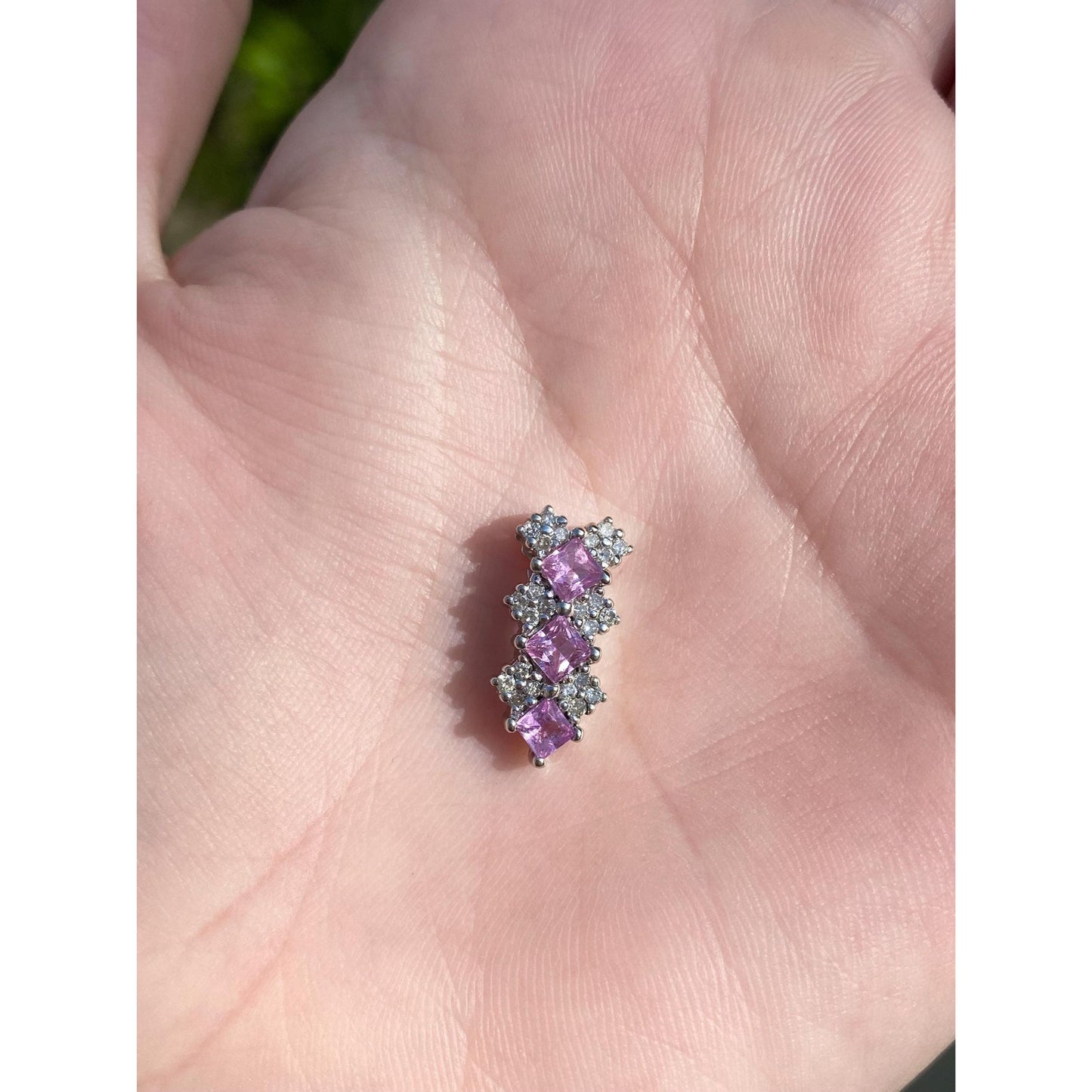 Vintage Solid 14k White Gold Pink Sapphire Diamond Slide Charm