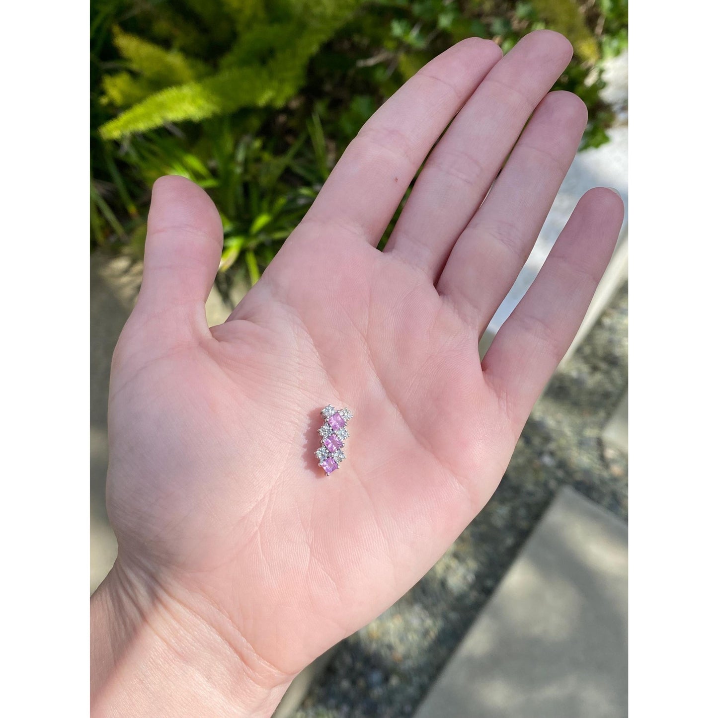 Vintage Solid 14k White Gold Pink Sapphire Diamond Slide Charm