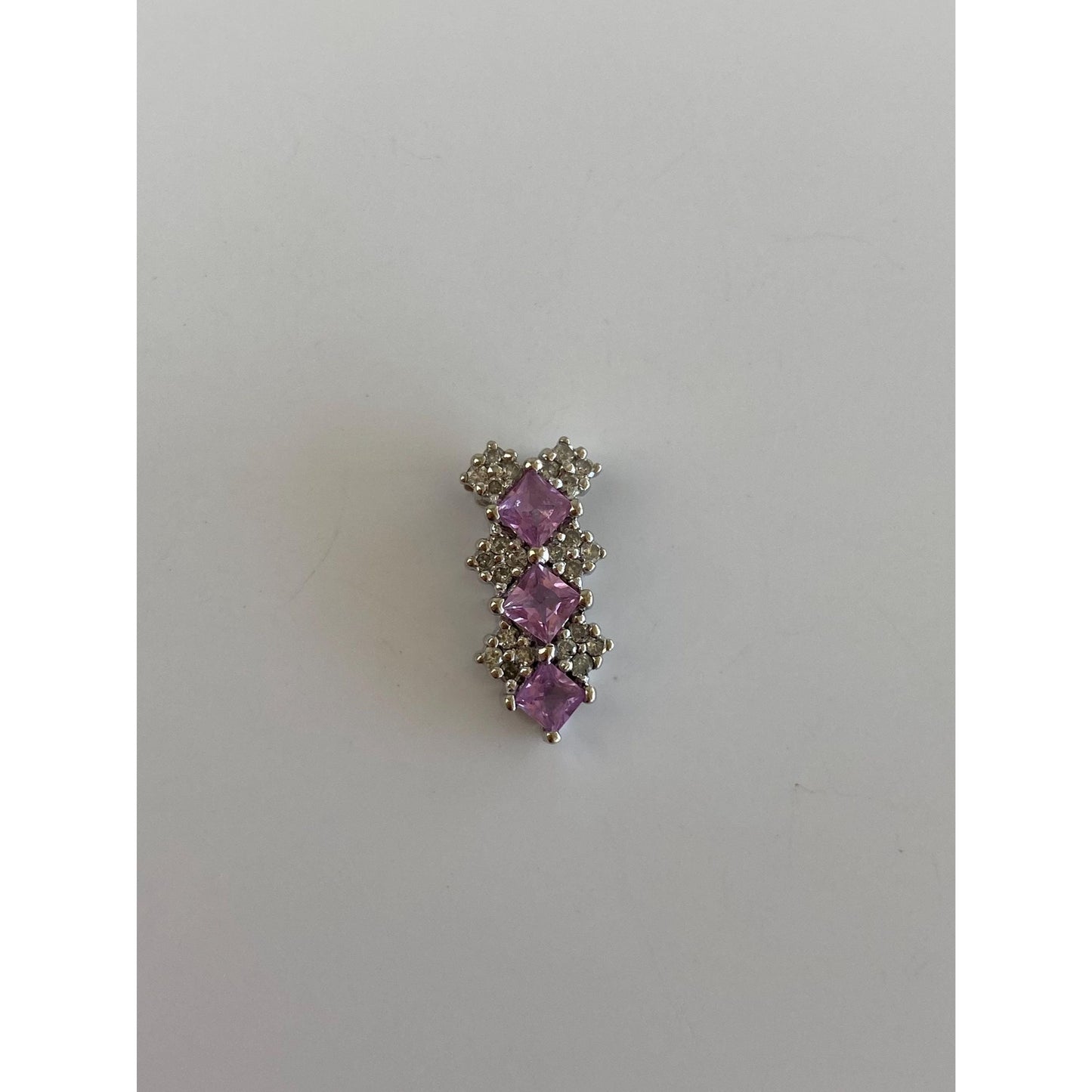 Vintage Solid 14k White Gold Pink Sapphire Diamond Slide Charm