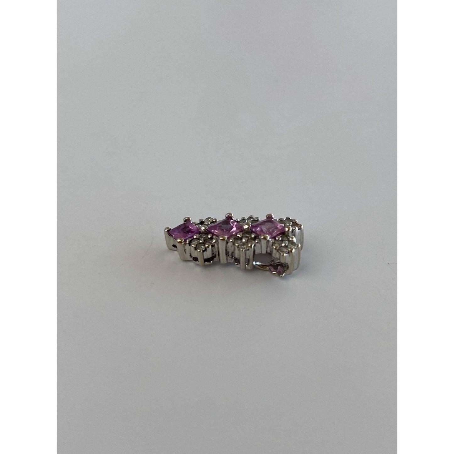 Vintage Solid 14k White Gold Pink Sapphire Diamond Slide Charm